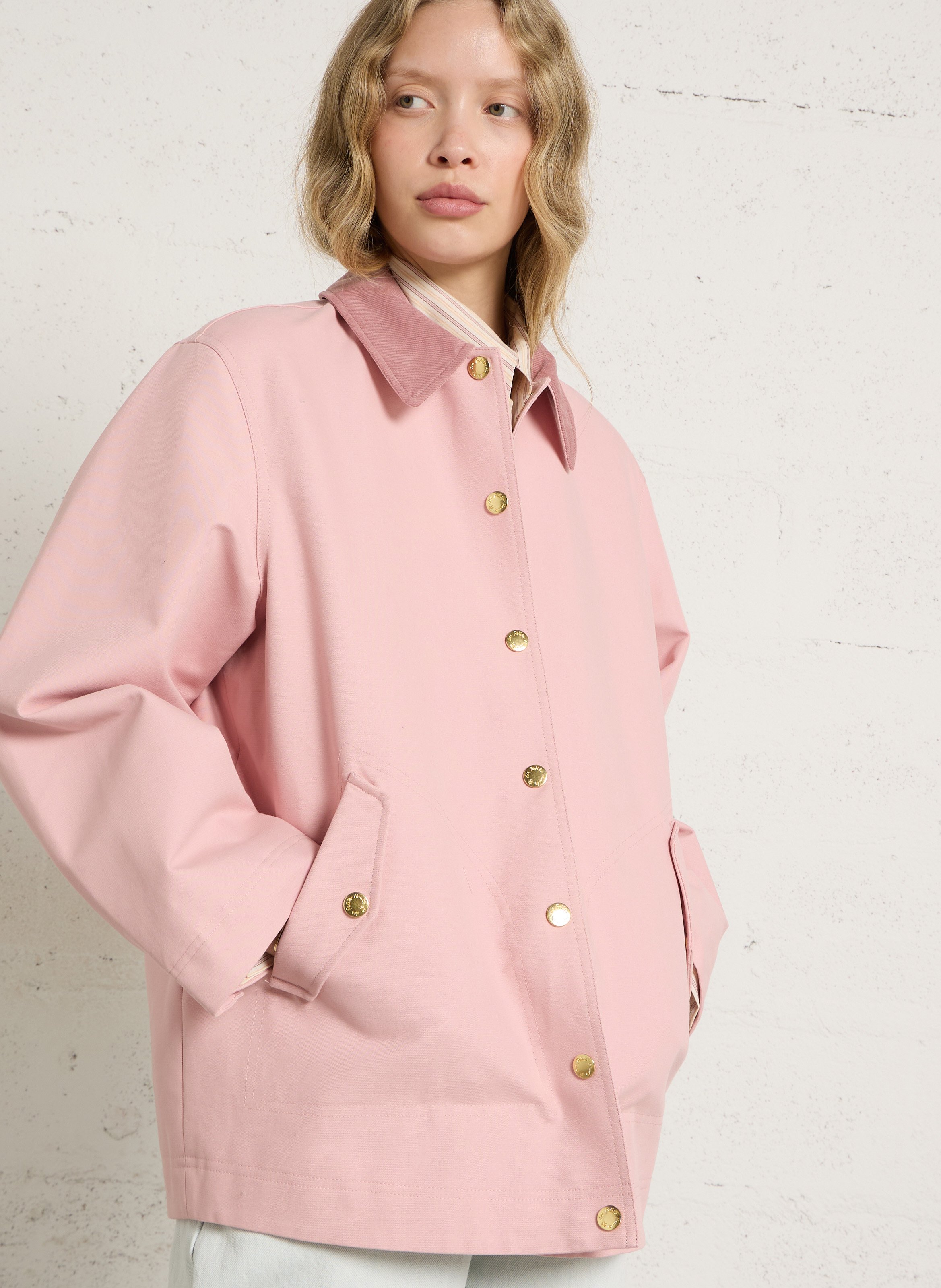 Cotton jacket with classic collar DES PETITS HAUTS Pink