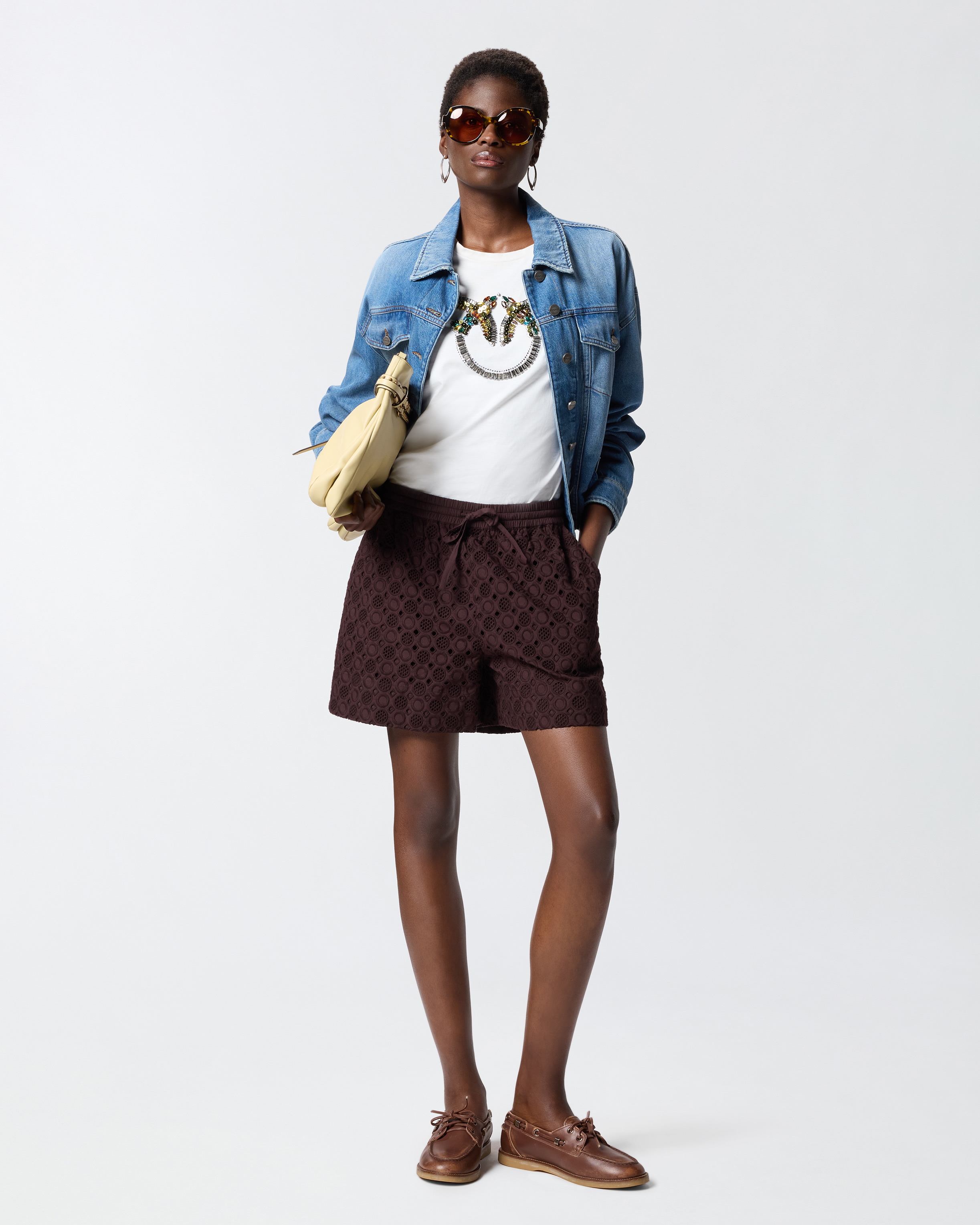 T-shirt avec maxi broderie bijou love birds PINKO Blanc