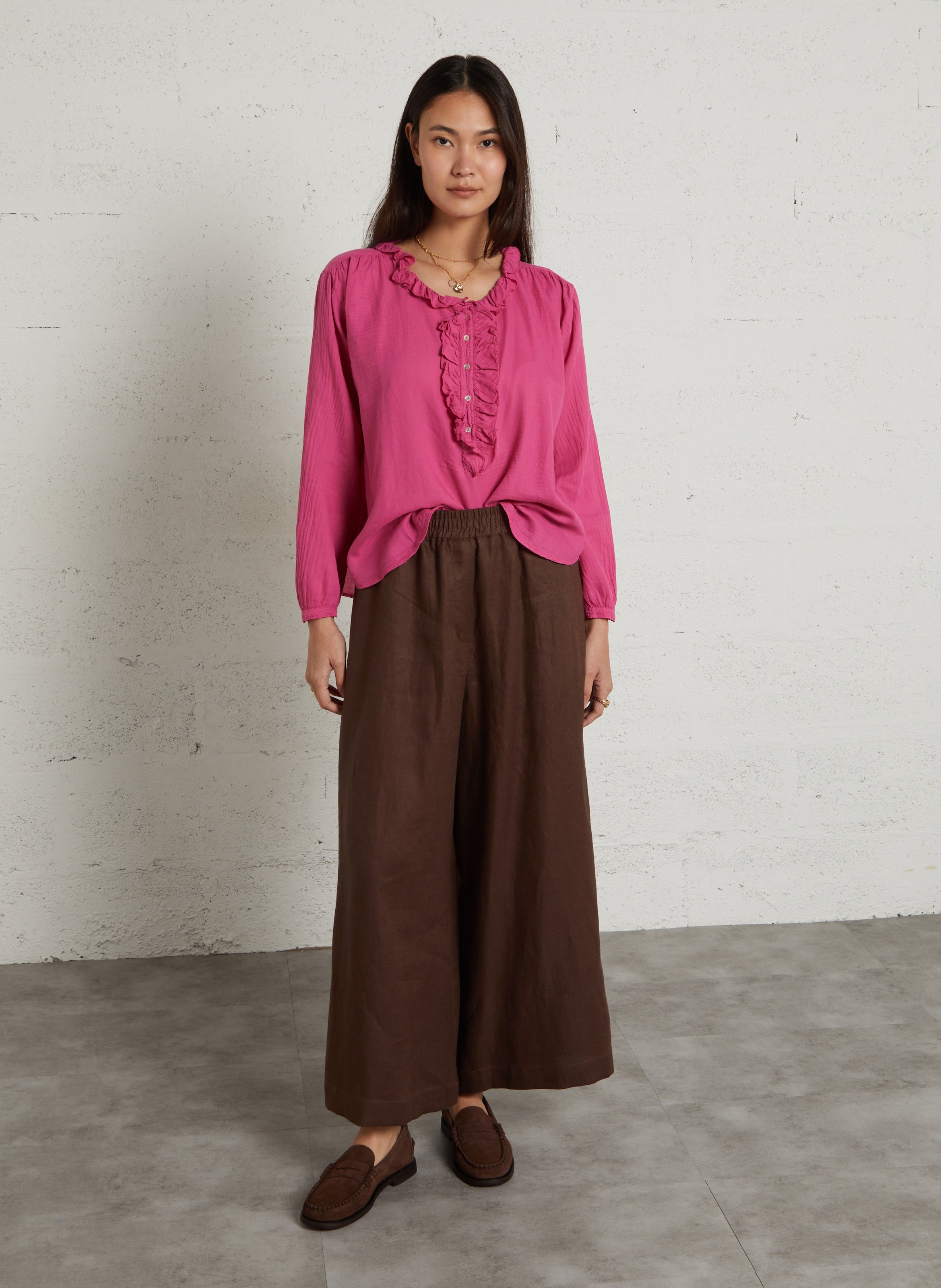 Bluse mit Rundhalsausschnitt und Volants BELLA JONES Rosa