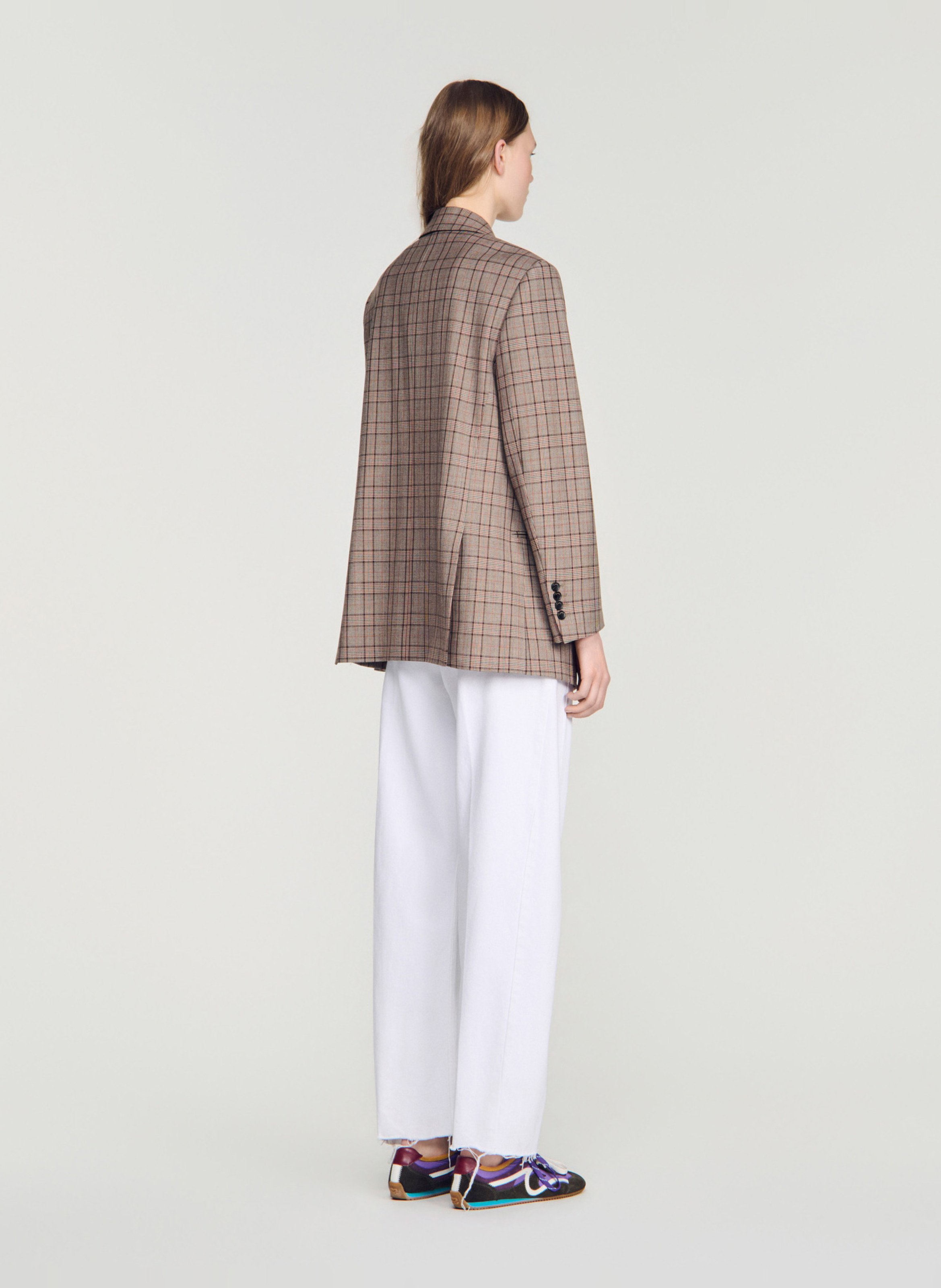 Veste de tailleur oversize à carreaux SANDRO Marron
