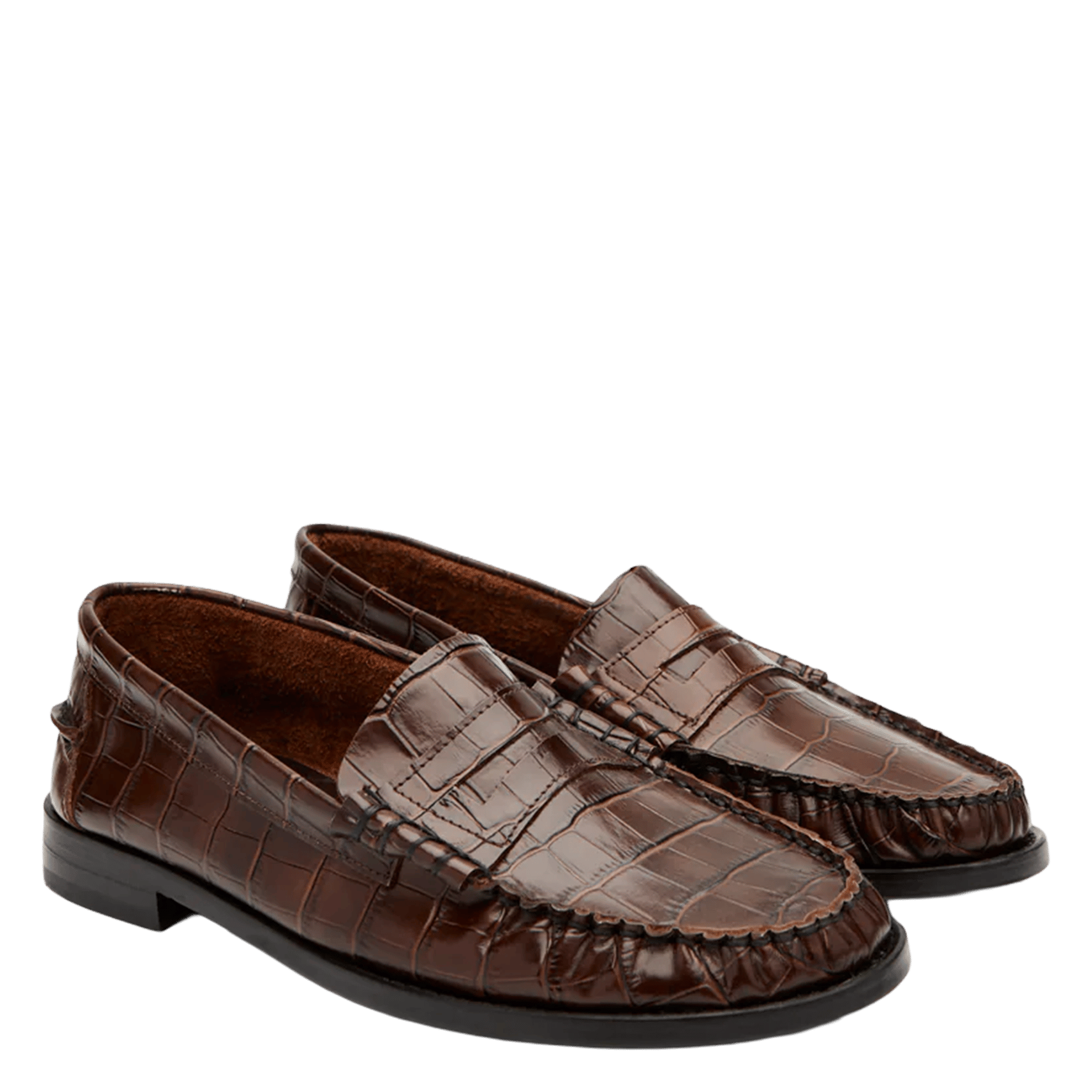 Embossed crocodile leather loafers | Brown AUGUSTA Women