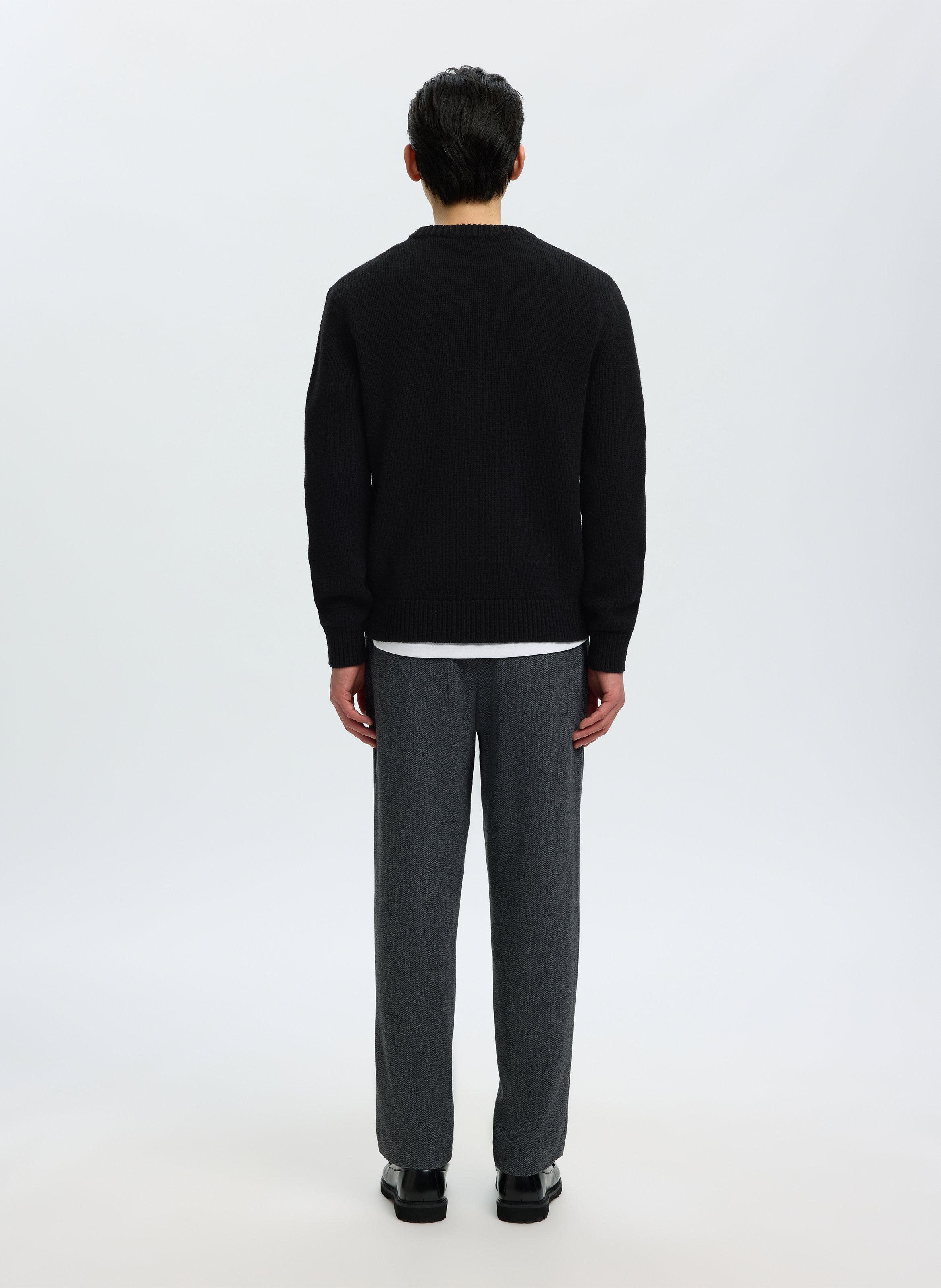 Straight-fit trui van wolmix met ronde hals SELECTED Zwart