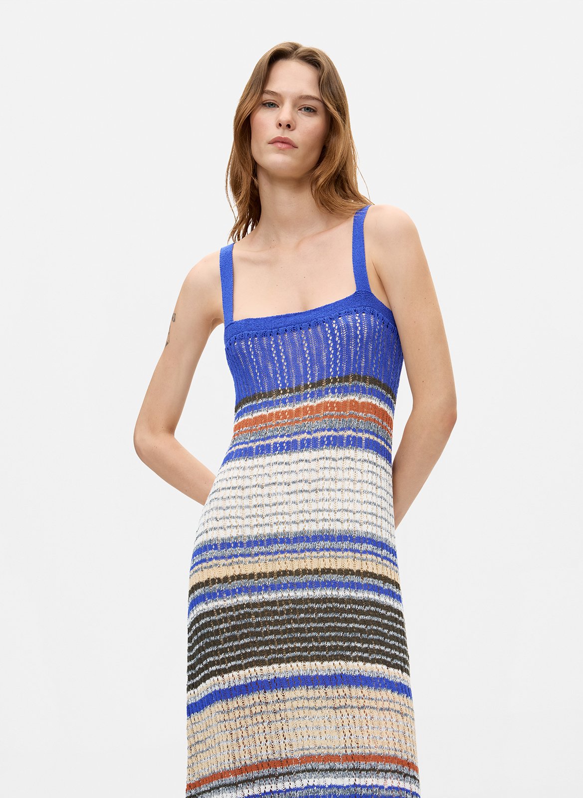 Long striped flared dress DESIGUAL Blue
