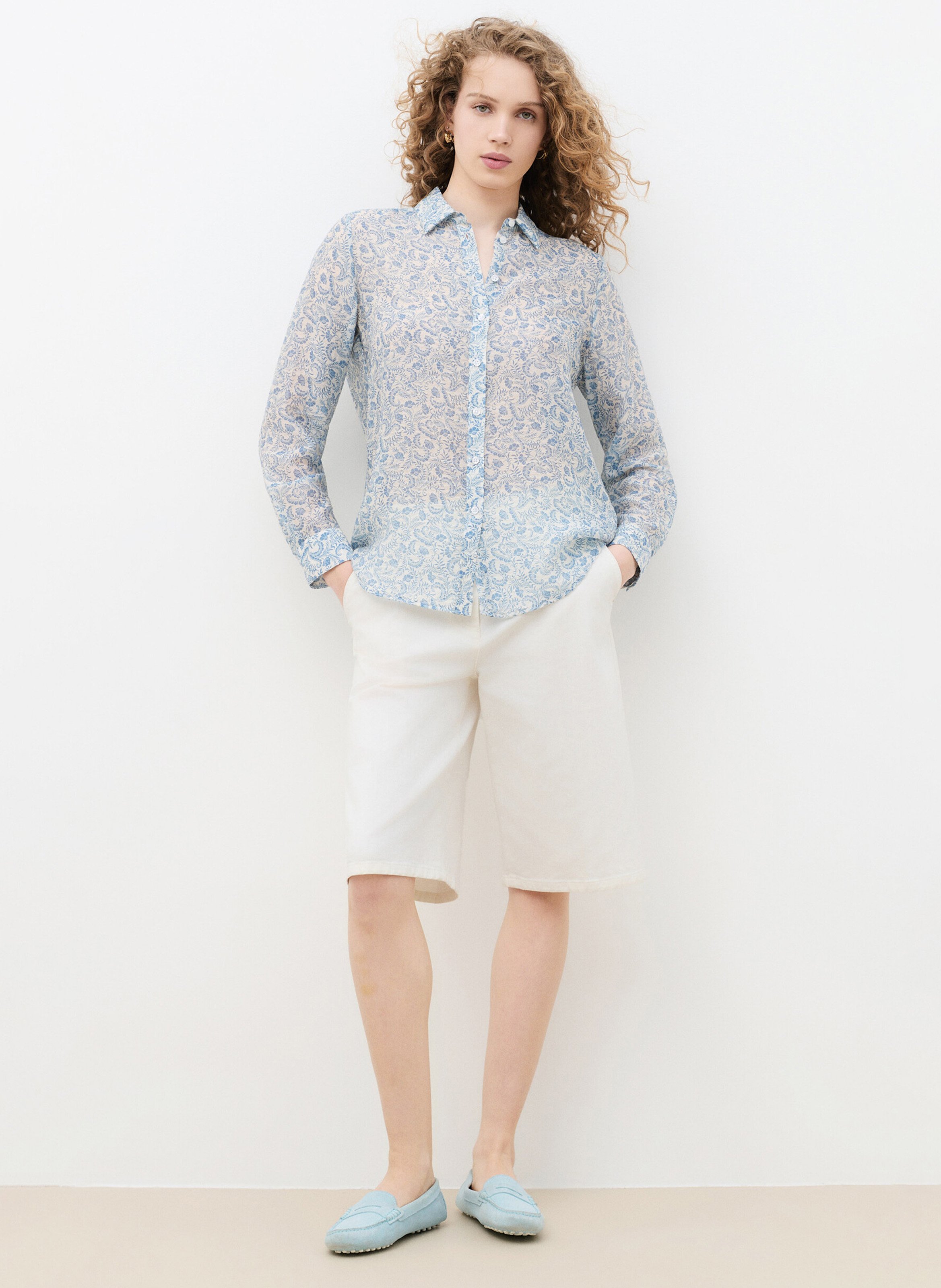 Straight printed shirt with classic collar CAROLL White