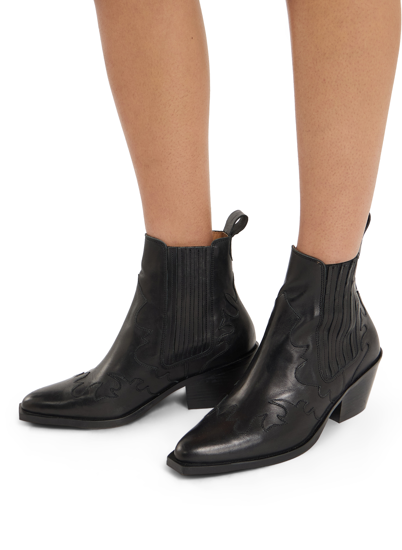 Leather cowboy ankle boots in full coco leather SAISON 1865 Black