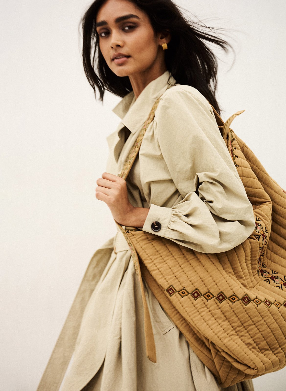 Bolso tote acolchado de algodón BA&SH Beige