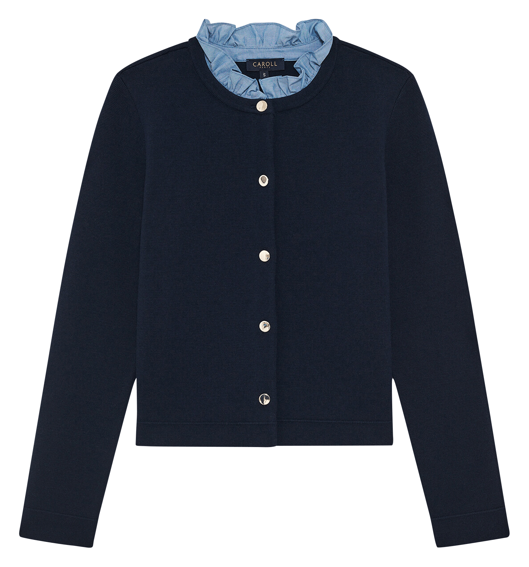 Gilet col rond en coton mélangé CAROLL Bleu