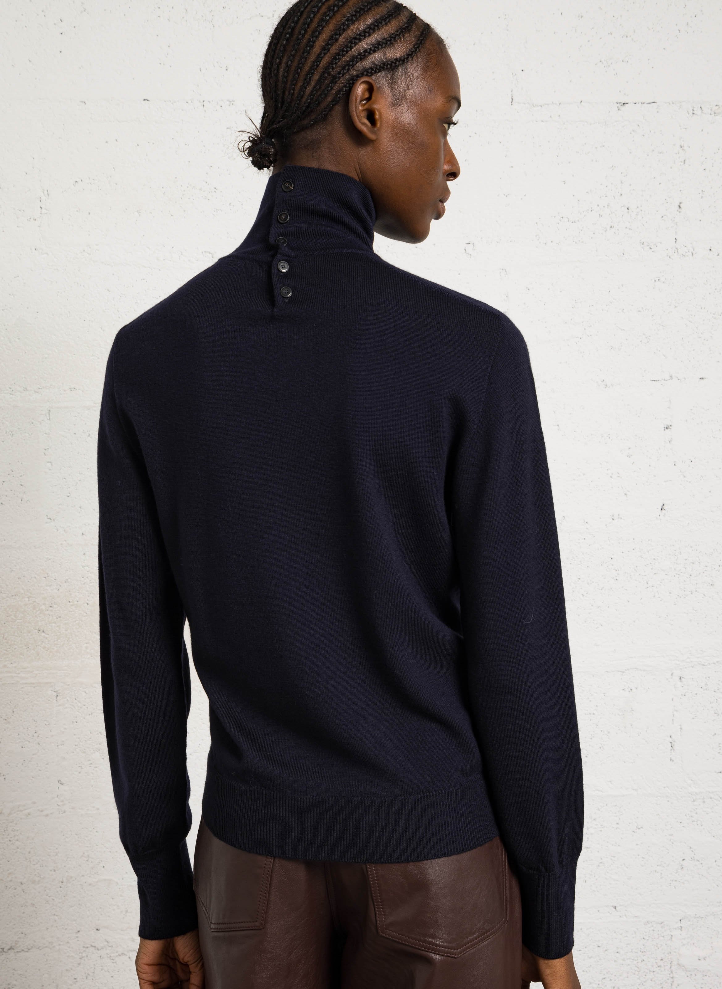 Gerader Pullover mit Rollkragen aus Wolle POMANDERE Blau