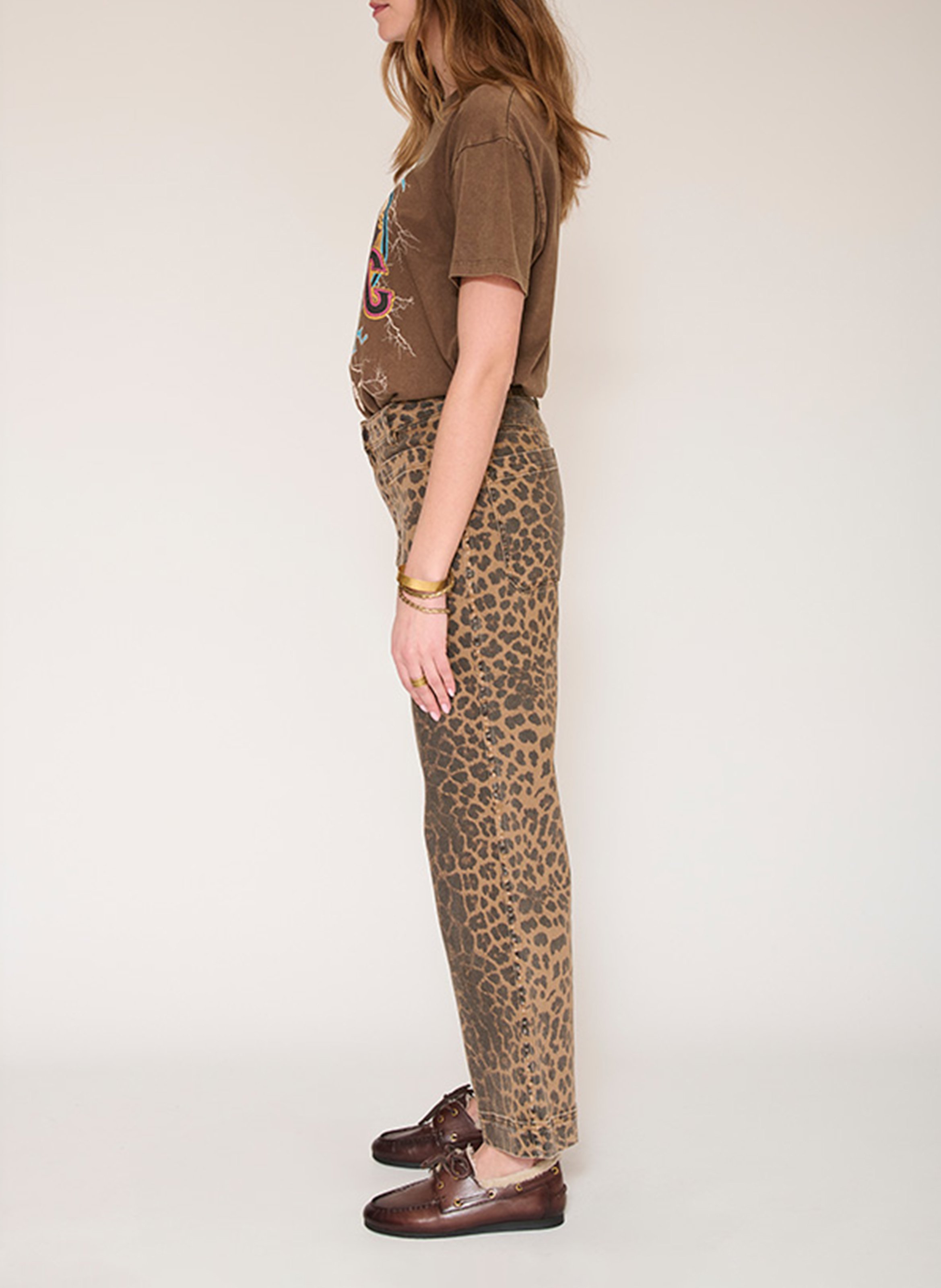 Straight animal print pants in blended cotton. MKT Brown