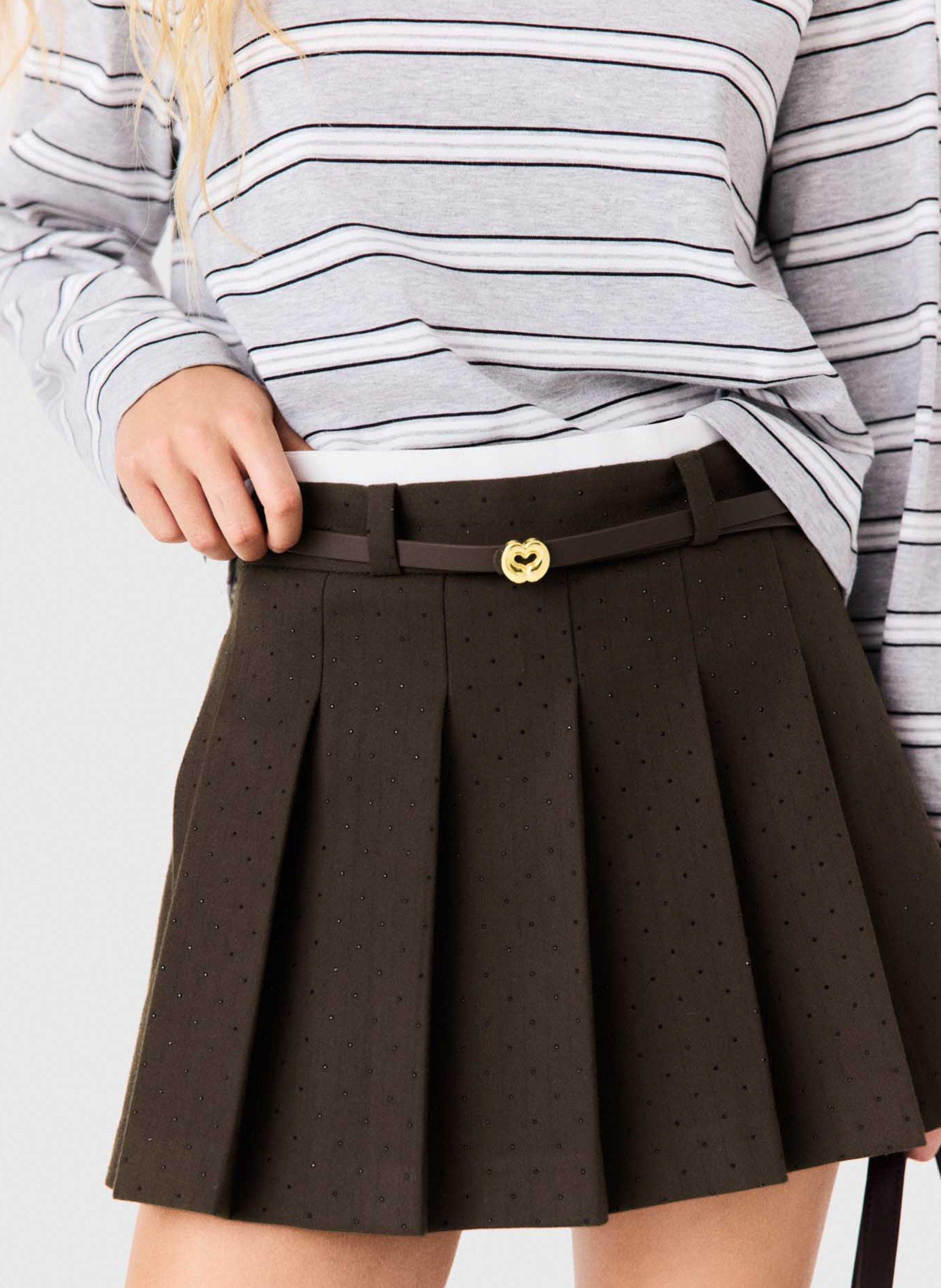 Jupe-short plissée à ceinture MAJE Marron