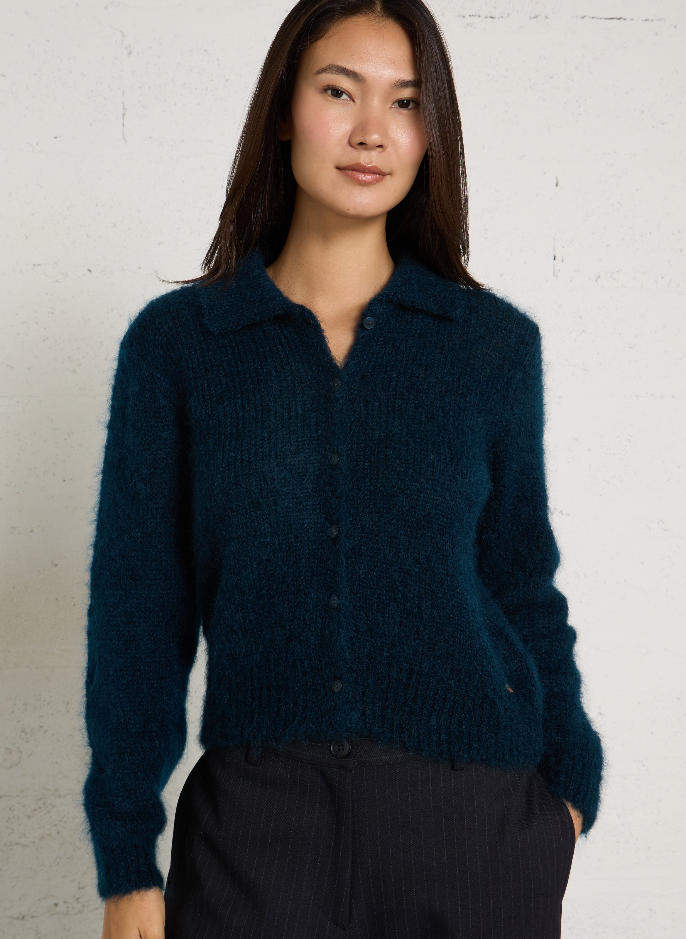 Gerader Polokragen-Strickweste aus Mischung von Mohair DES PETITS HAUTS
