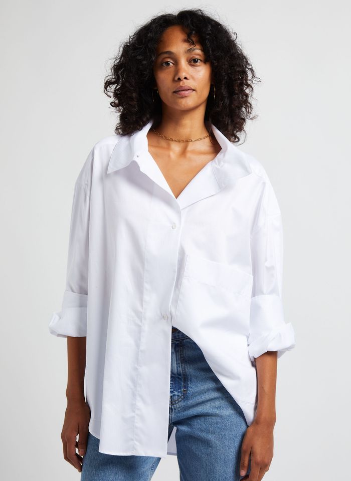 Camicia Oversize In Cotone A Righe Con Colletto Asimmetrico White