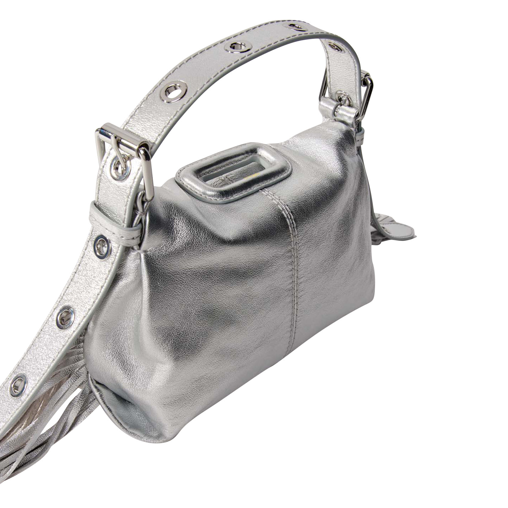 Smooth leather shoulder bag MAJE Silver