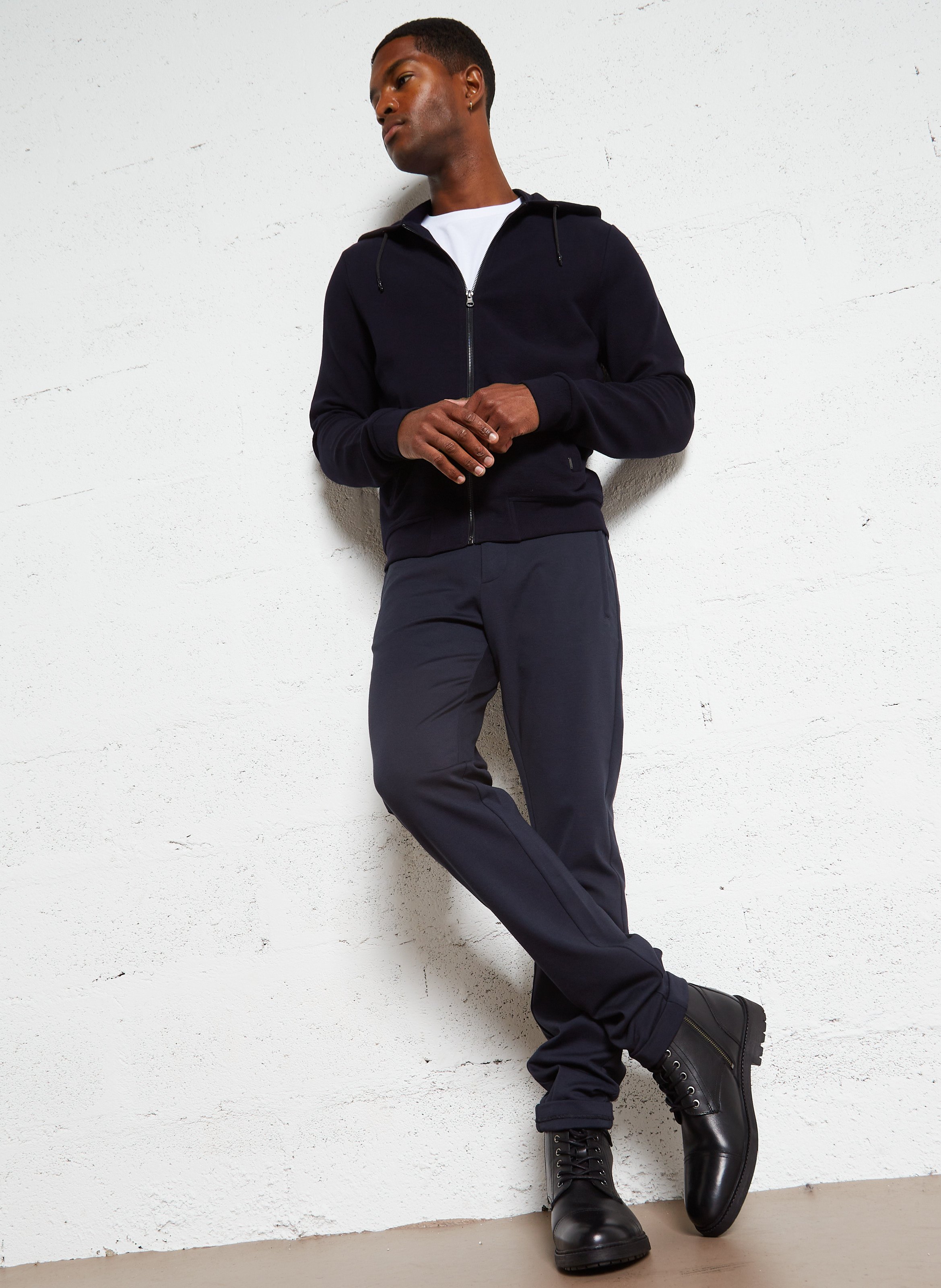 Kapuzenstrickjacke aus Baumwoll-Mix mit Rundhalsausschnitt, Regular Fit IKKS Blau