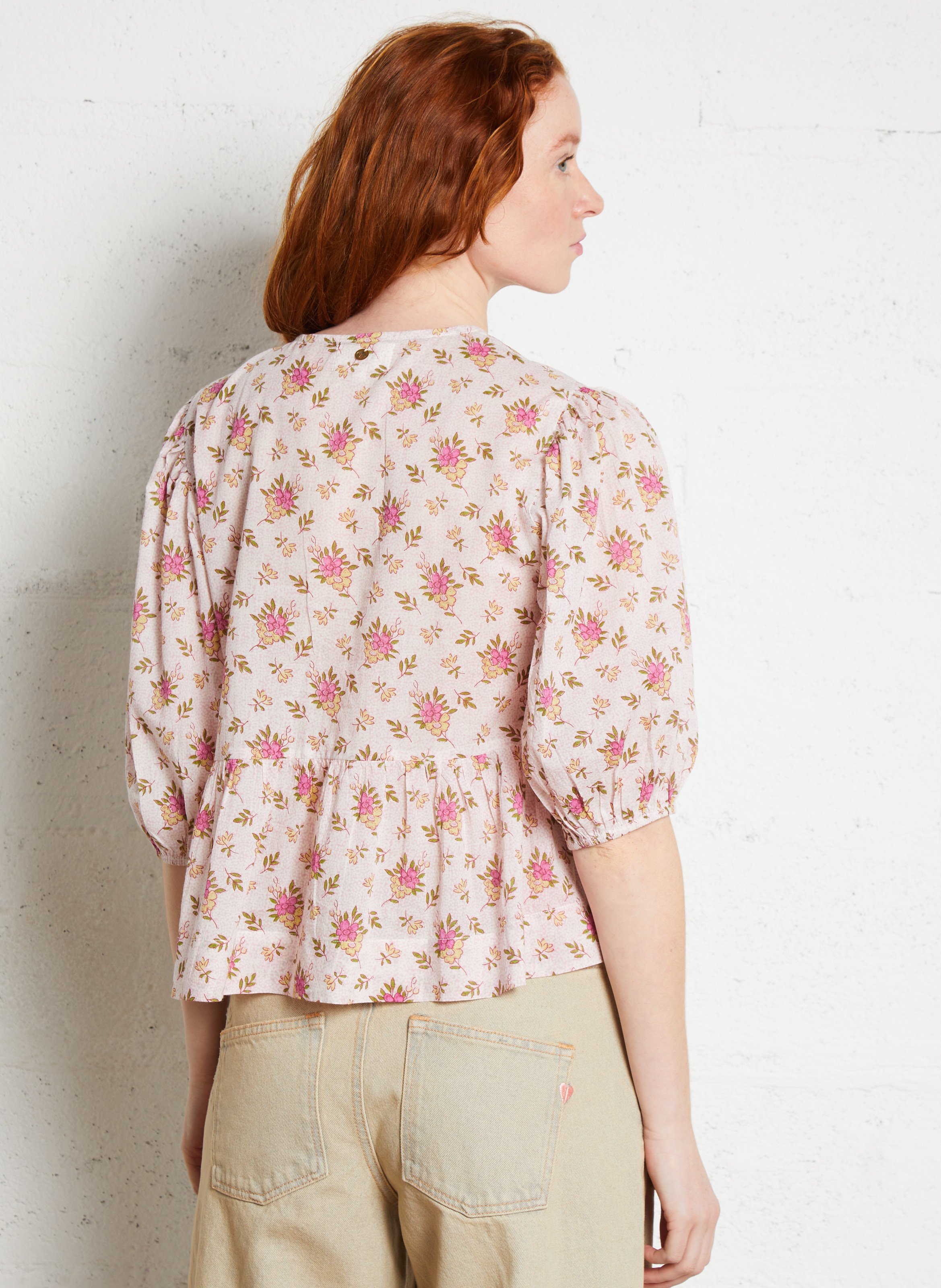 Baumwollbluse mit Rundhalsausschnitt ANTIK BATIK Rosa