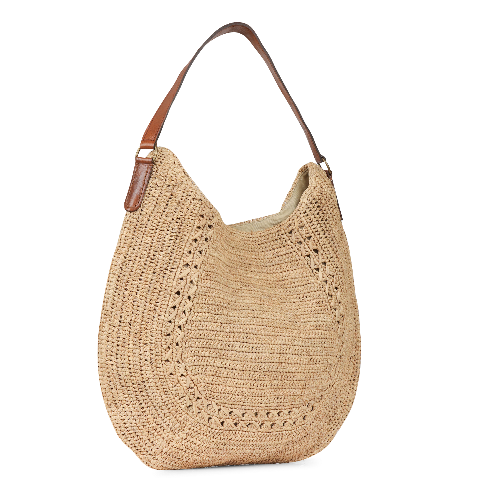 Schultertasche aus Bast Beige