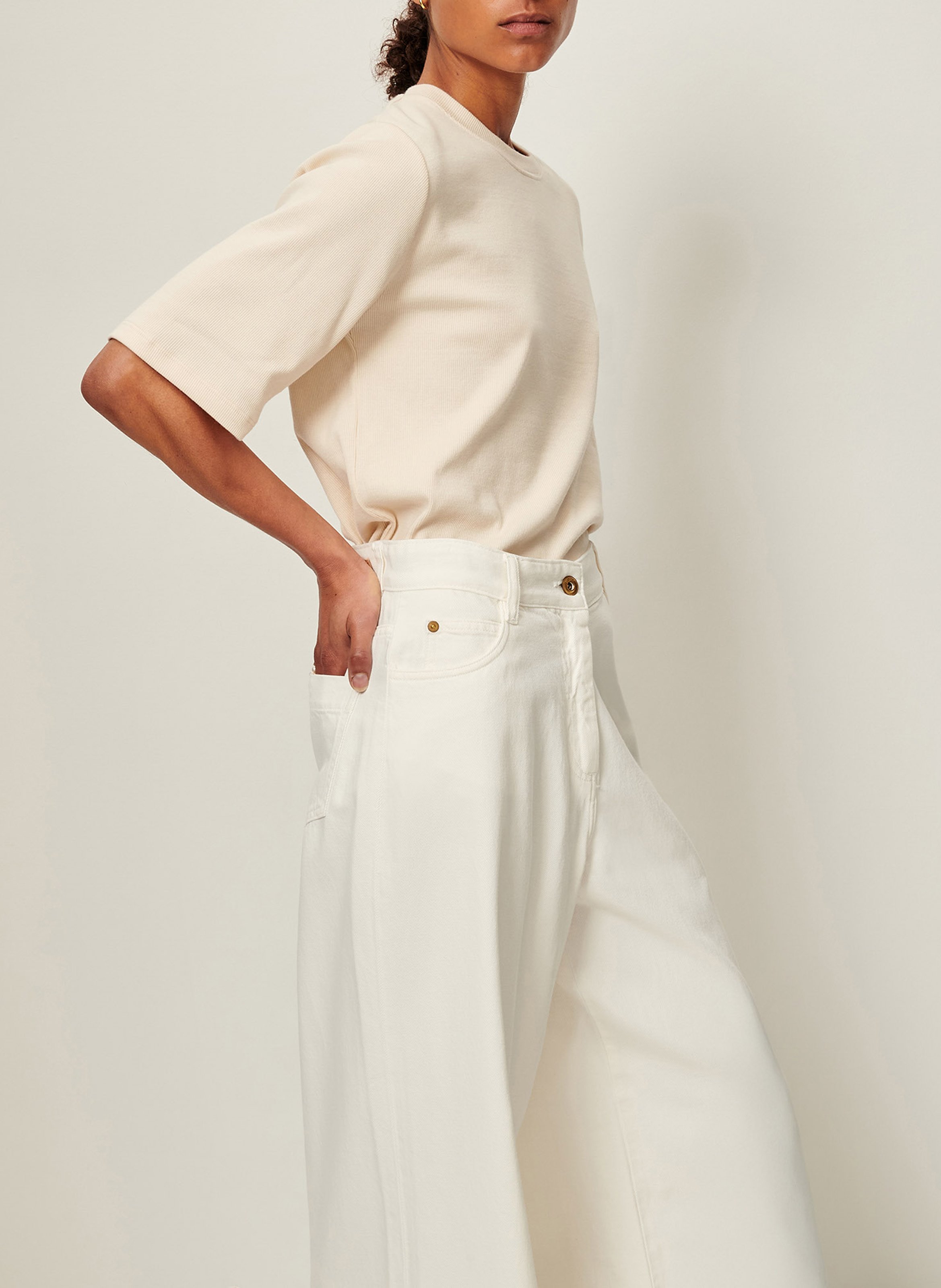 Tee-shirt col rond en jersey côtelé SESSUN Beige