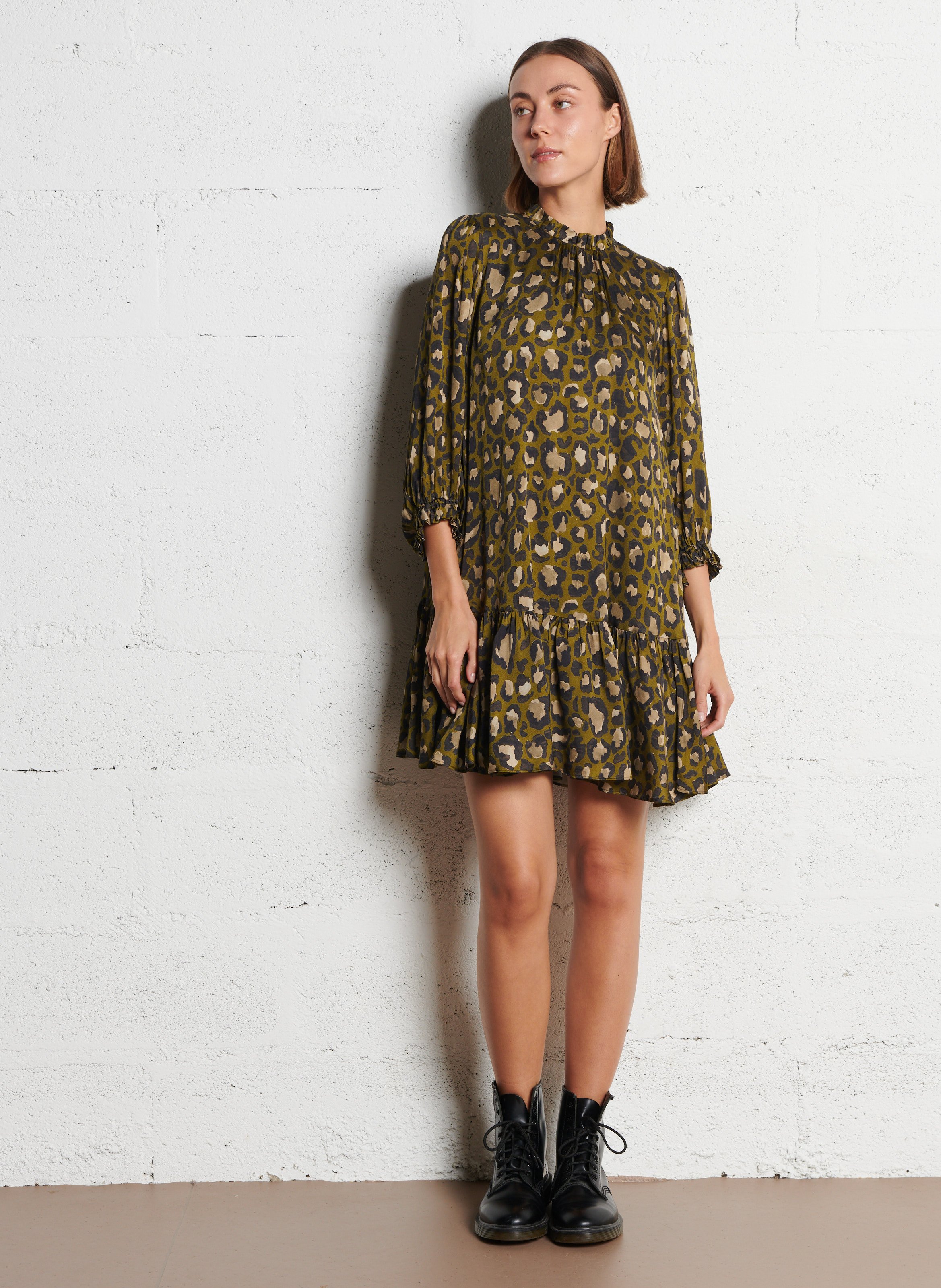 Leopard print loose short dress IKKS Khaki