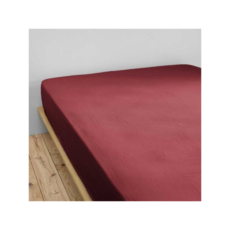 "Fitted sheet "Gaia" all sizes in "cotton gauze"" L'EFFET PAPILLON Red