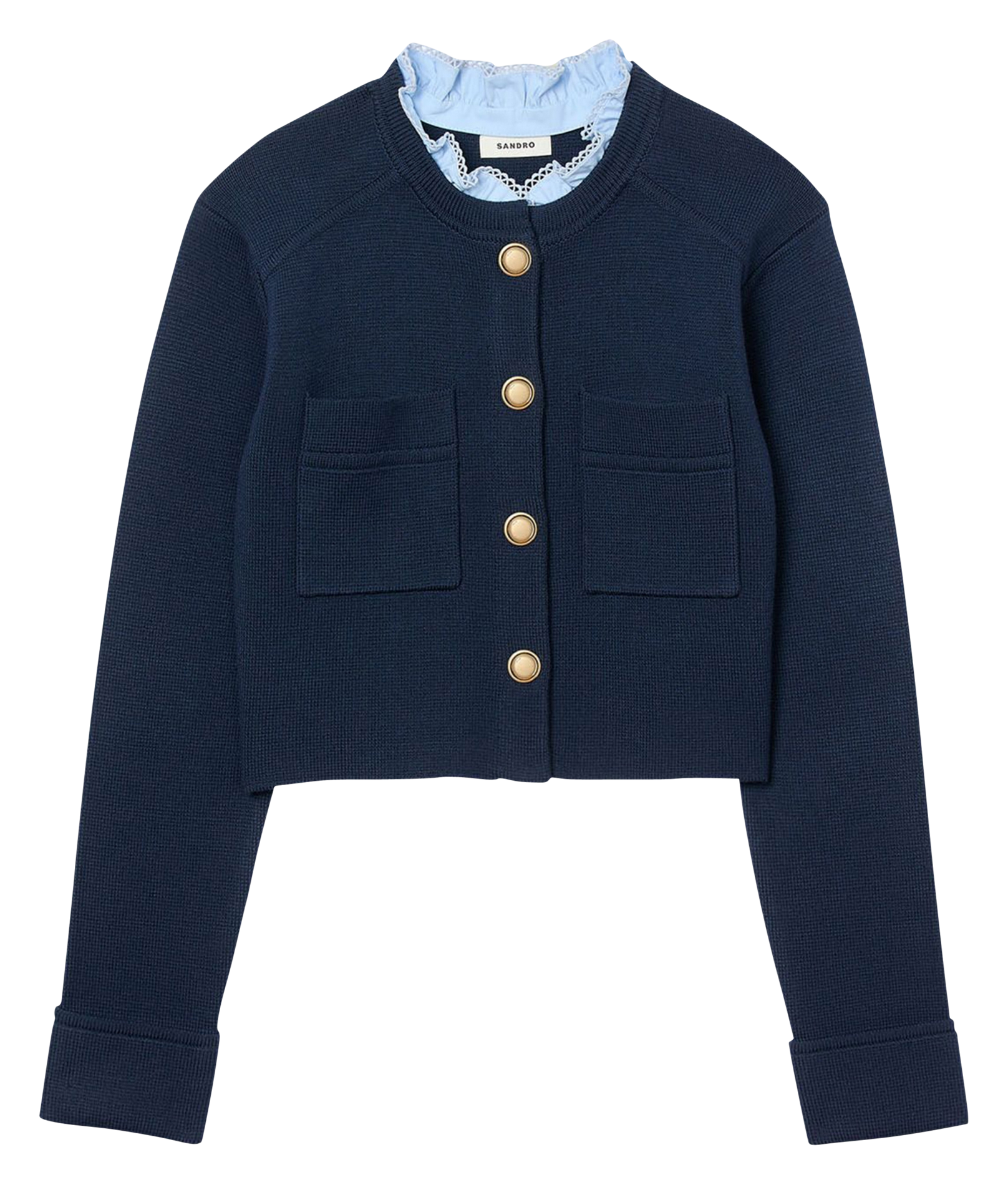 Cardigan droit col montant SANDRO Bleu