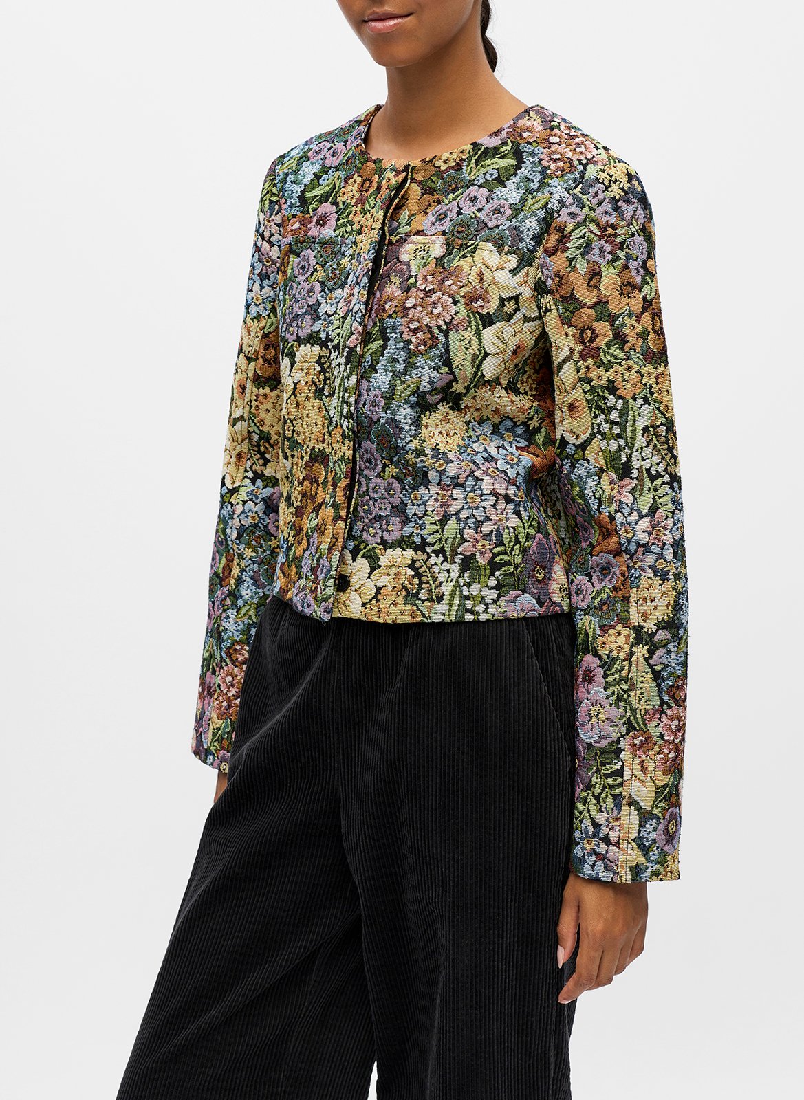 Rundhalsausschnitt-Jacke mit Blumenmuster OBJECT Beige