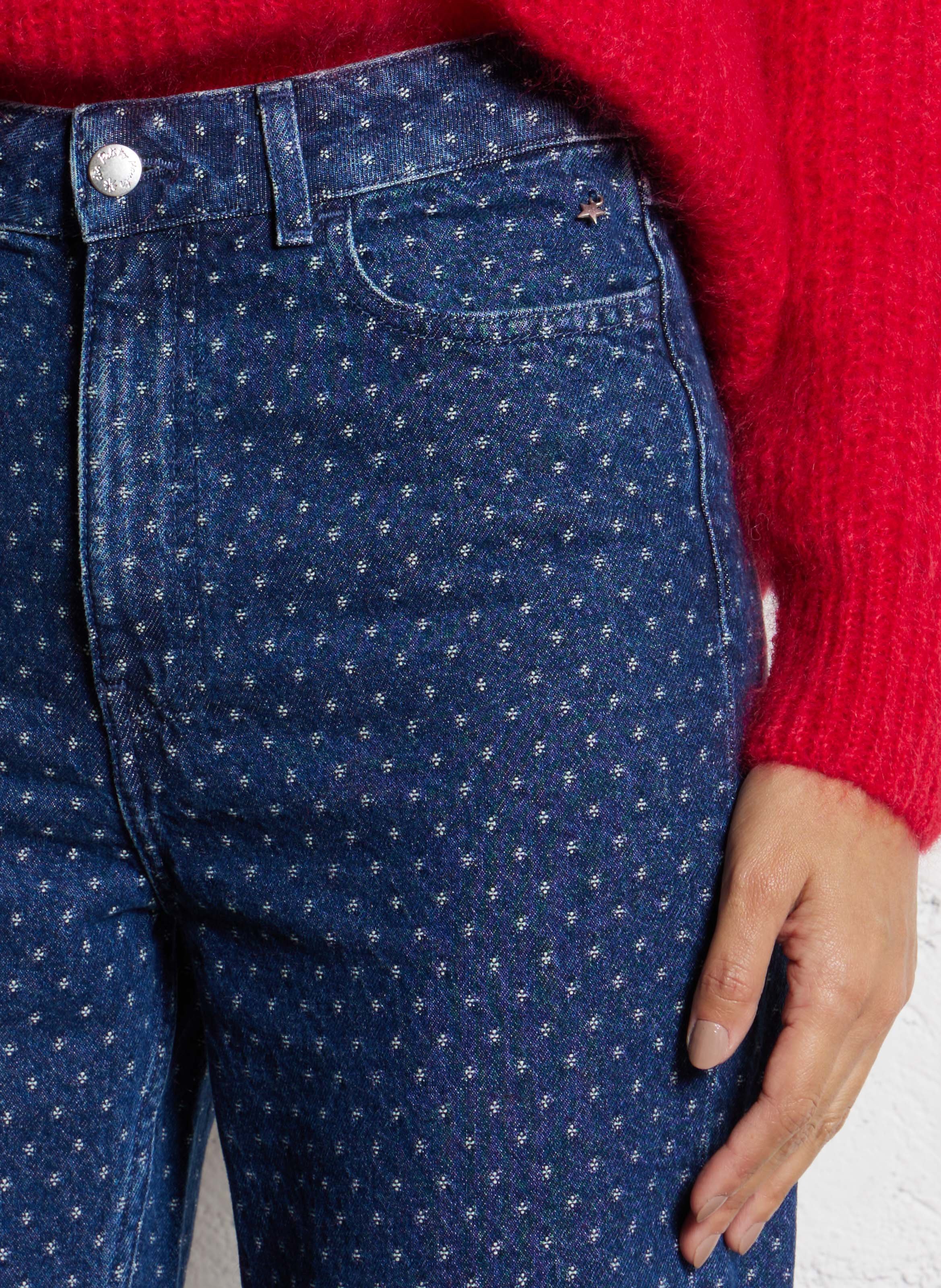 Jean droit taille haute en coton DES PETITS HAUTS Bleu