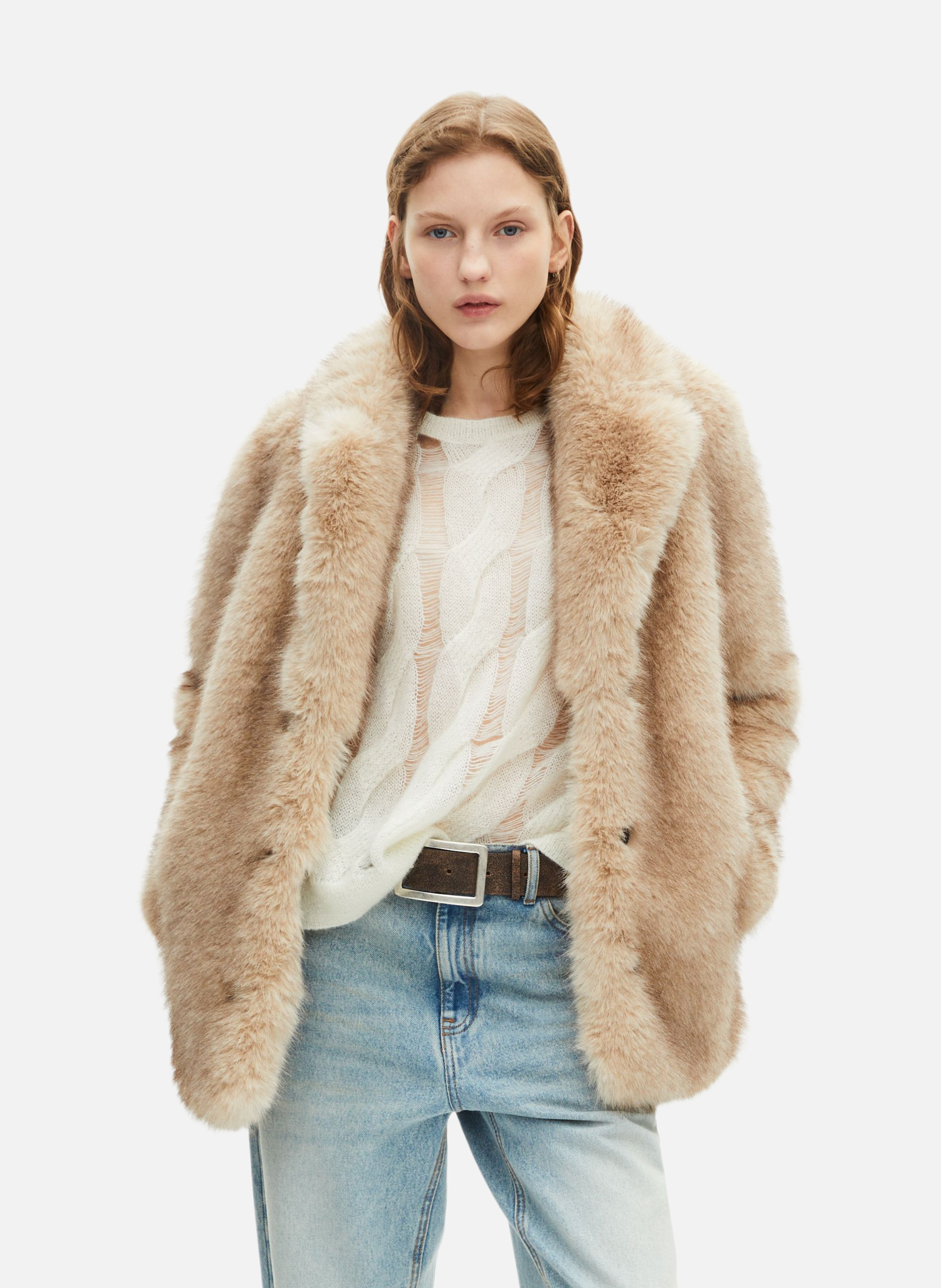 Fur-effect coat THE KOOPLES Beige