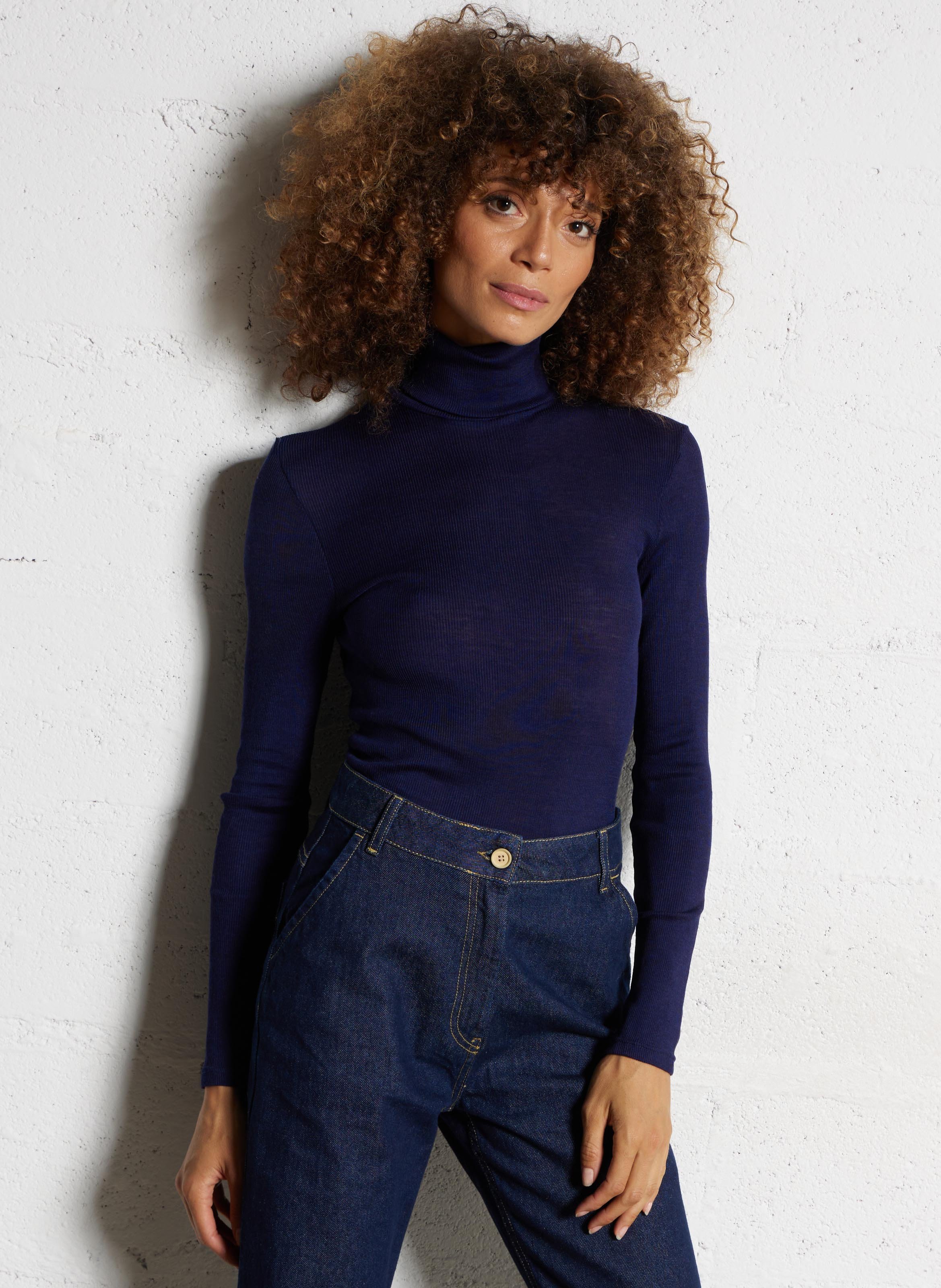 Pull moulant col roulé en laine et soie ARMOR LUX