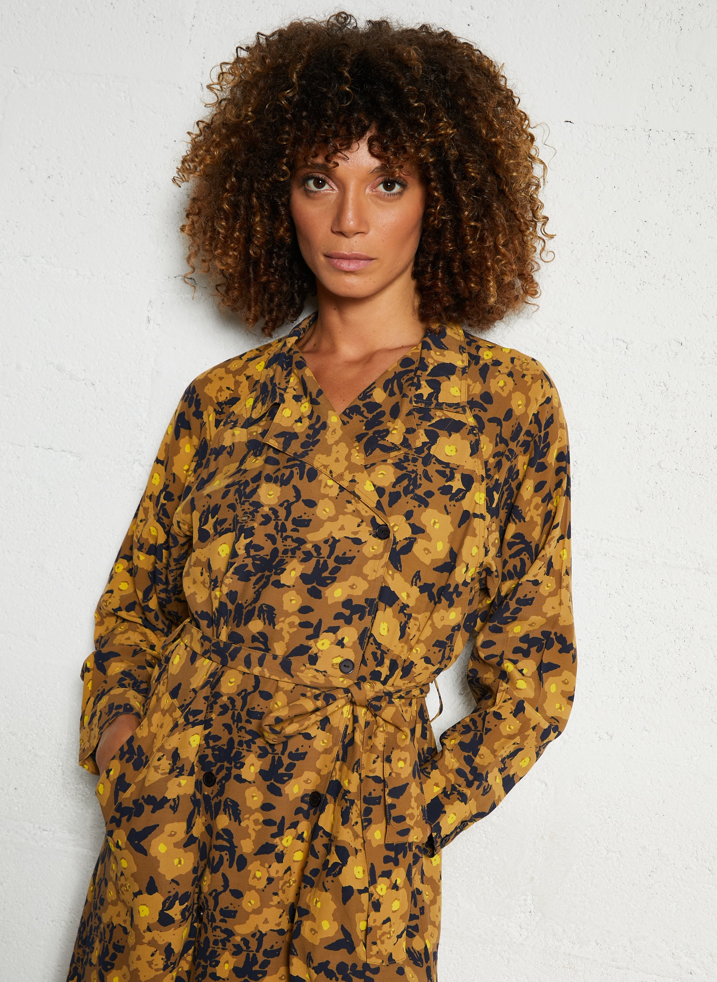 Long plain wrap dress LEON & HARPER Yellow