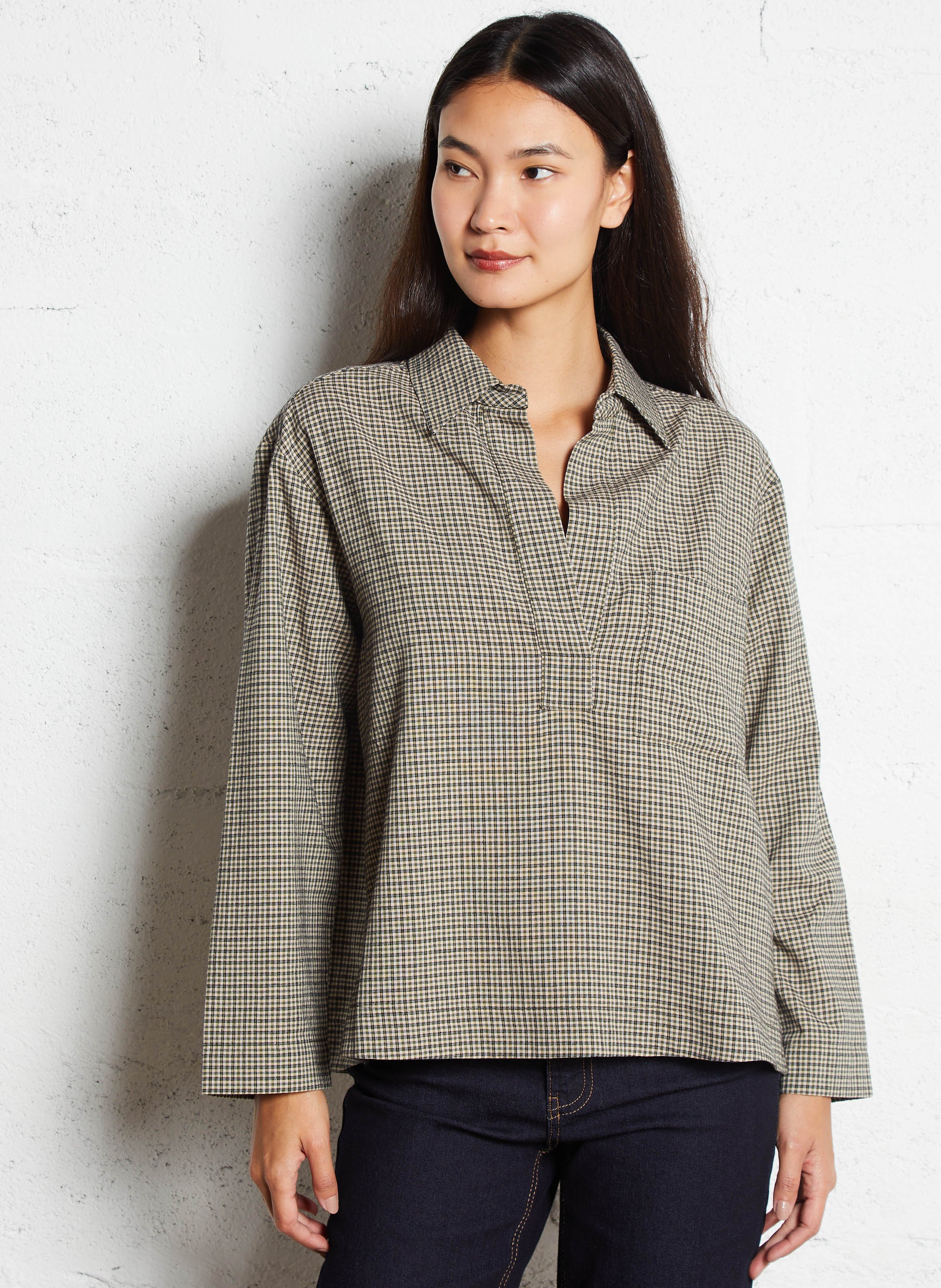 Top ample manches longues à carreaux SACRECOEUR Vert