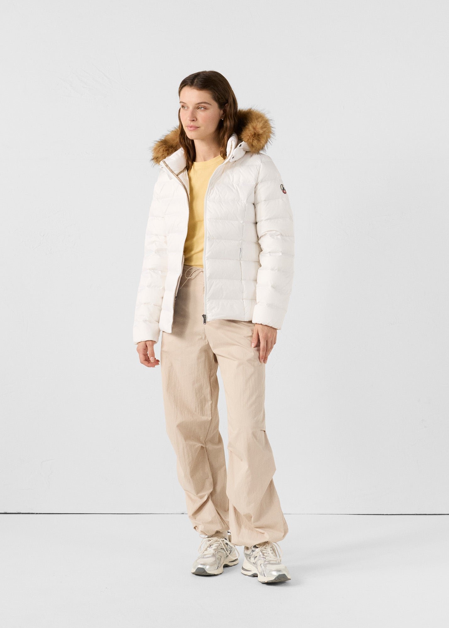Luxury cold weather hooded puffer coat JOTT White