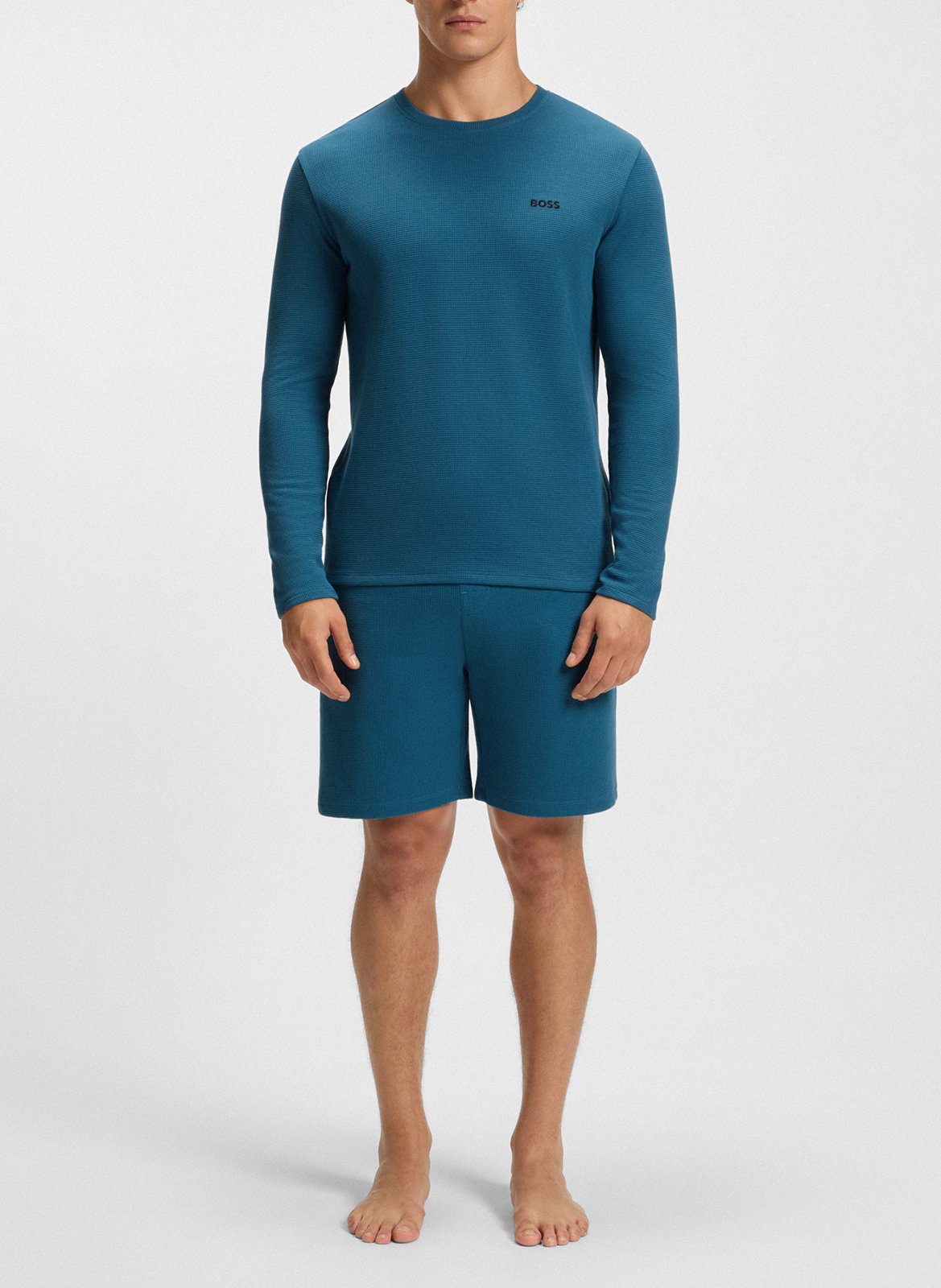 Straight long-sleeved T-shirt with logo BOSS Blue