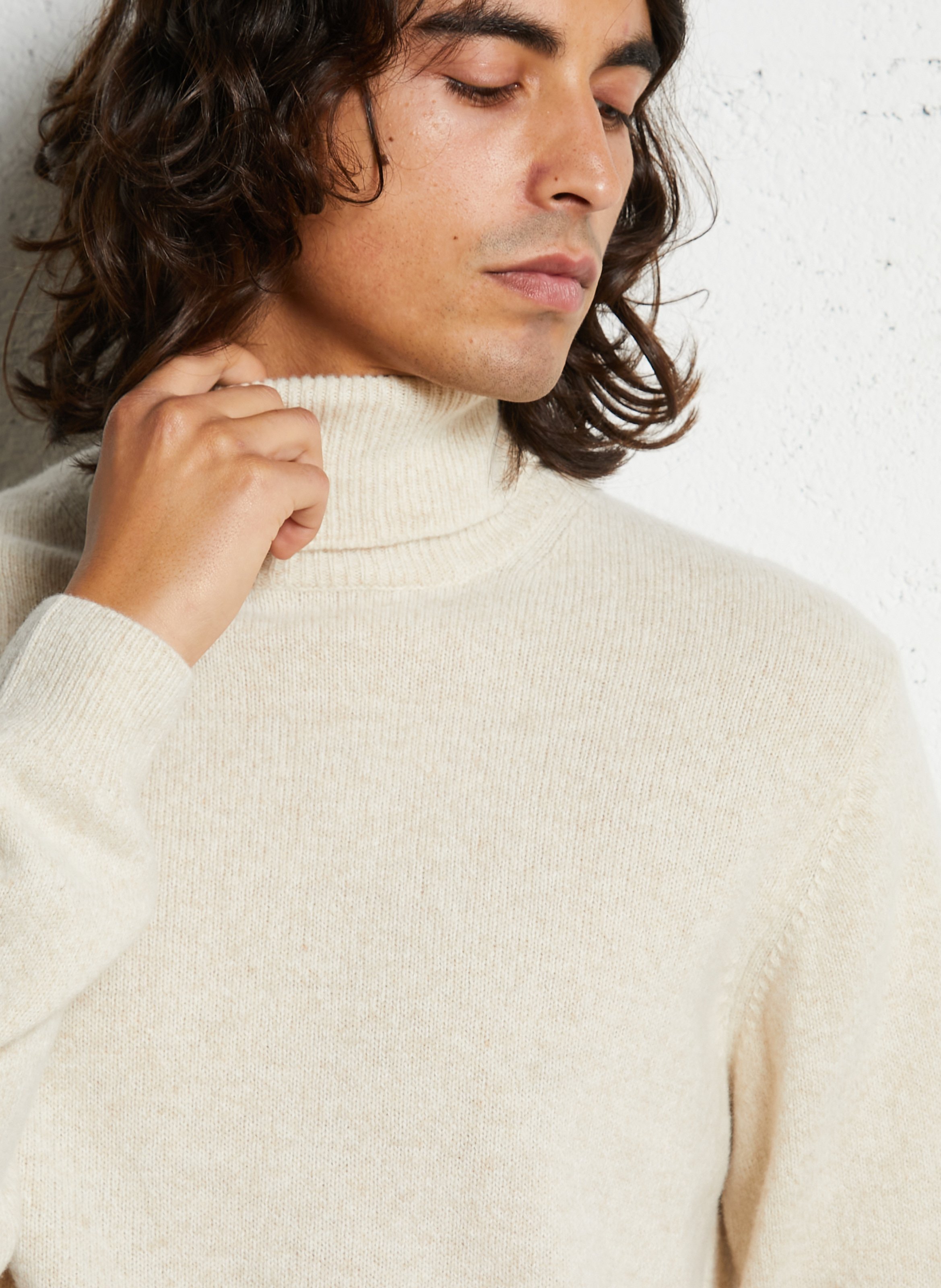 Straight wool-blend polo neck sweater CASUAL FRIDAY Beige