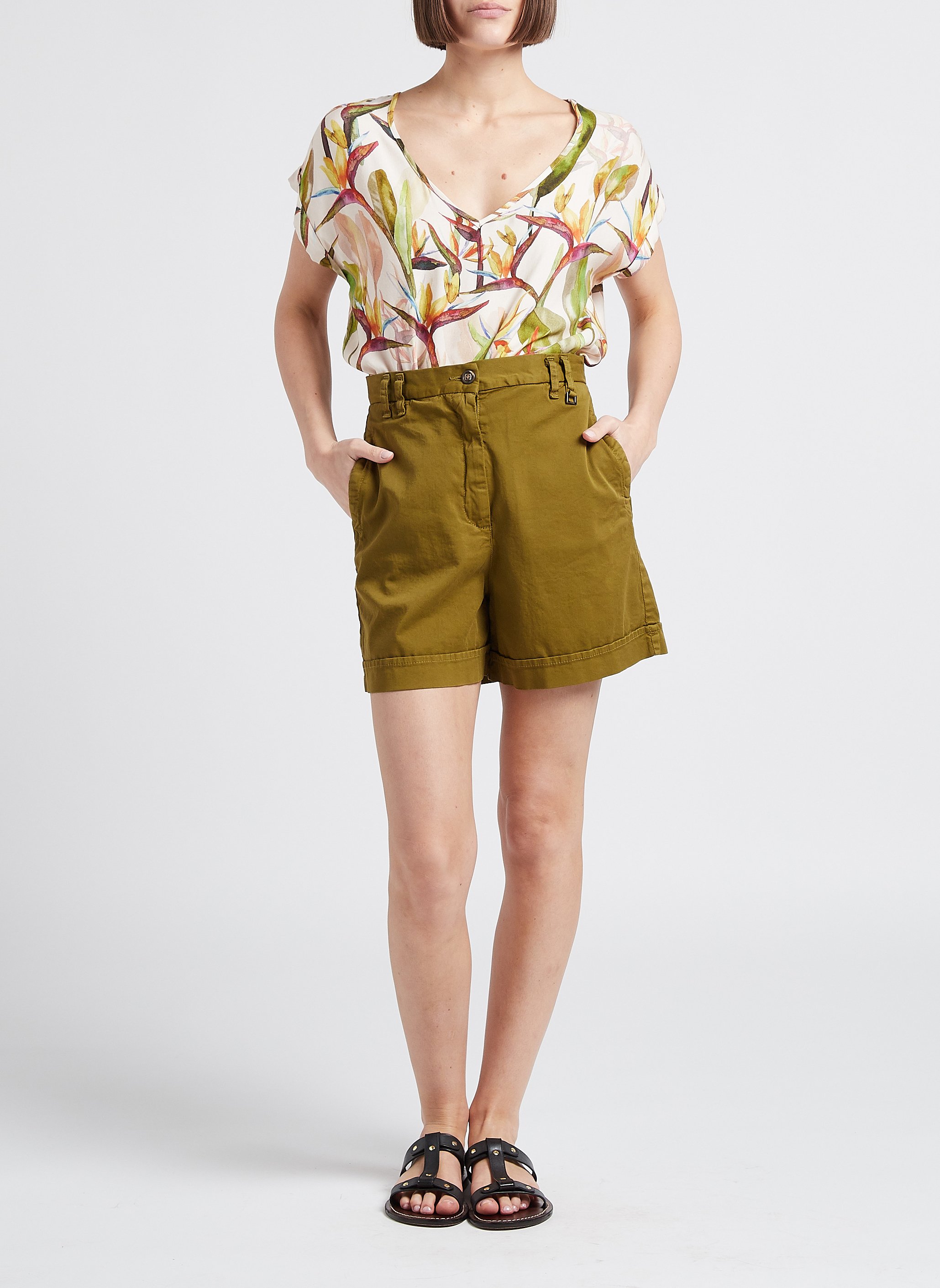 Tee-shirt col V imprimé  PLEASE Multicolore