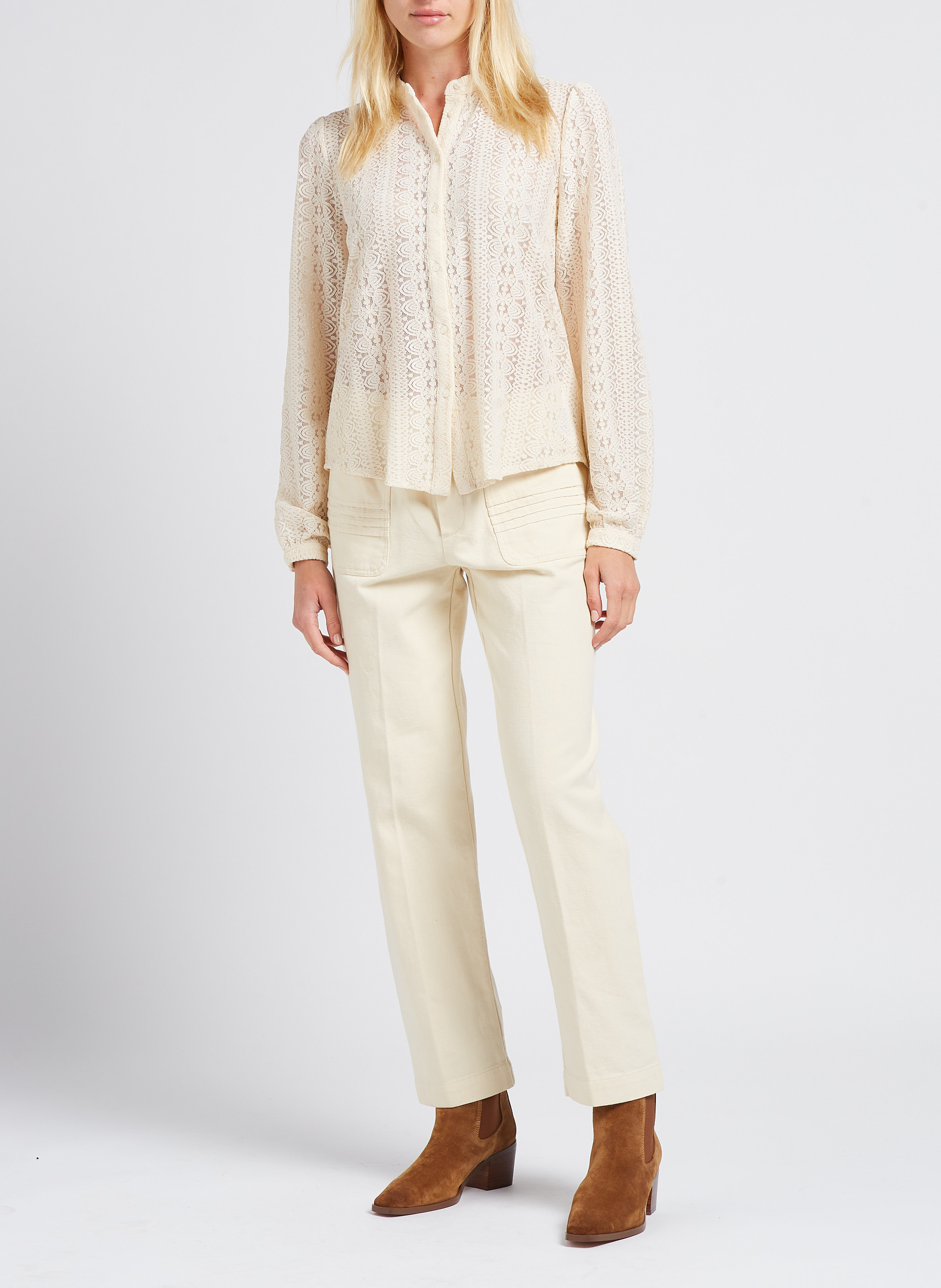 Embroidered blouse with mandarin collar VILA Beige