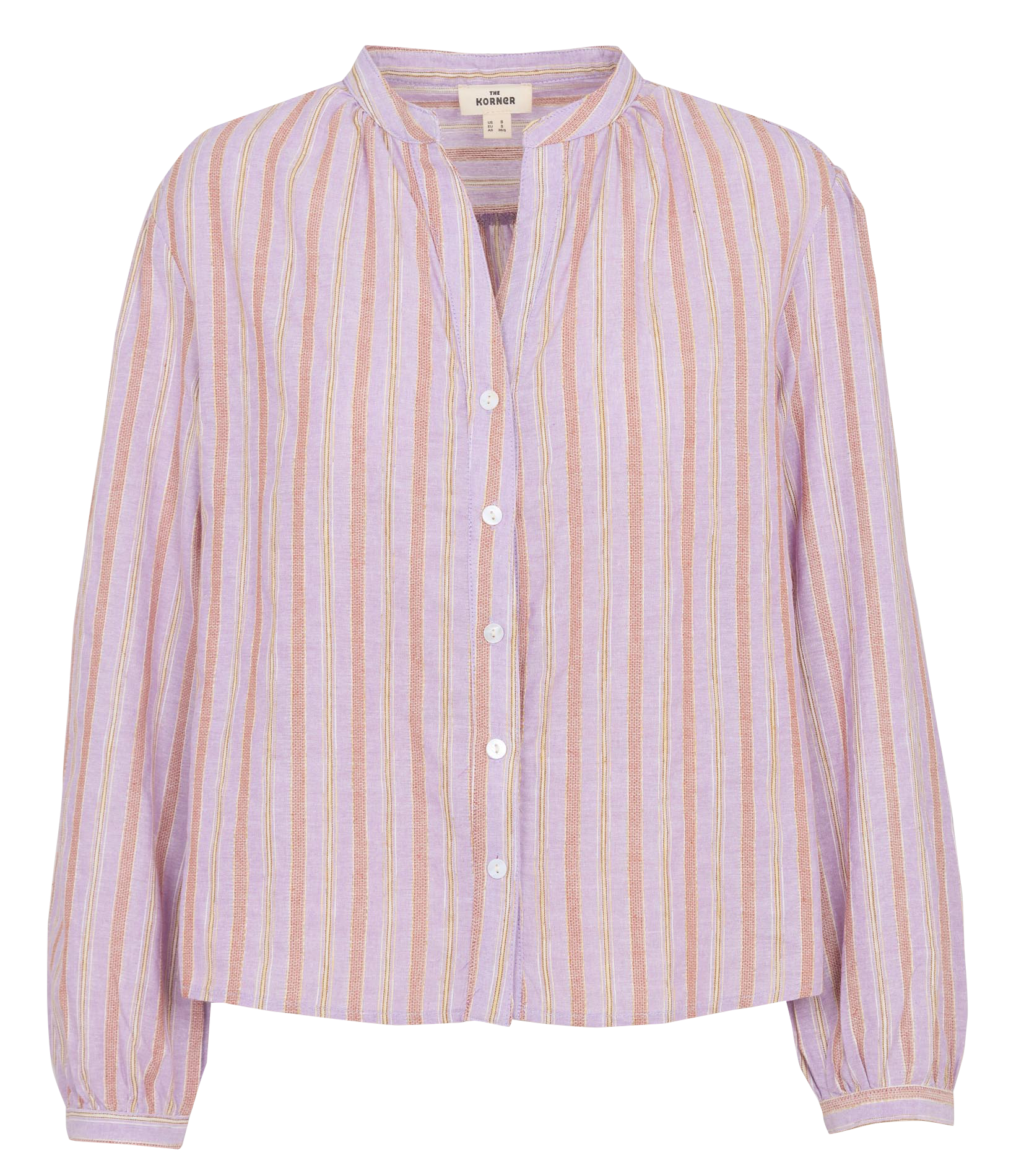 Blouse droite col V en coton rayé THE KORNER Violet