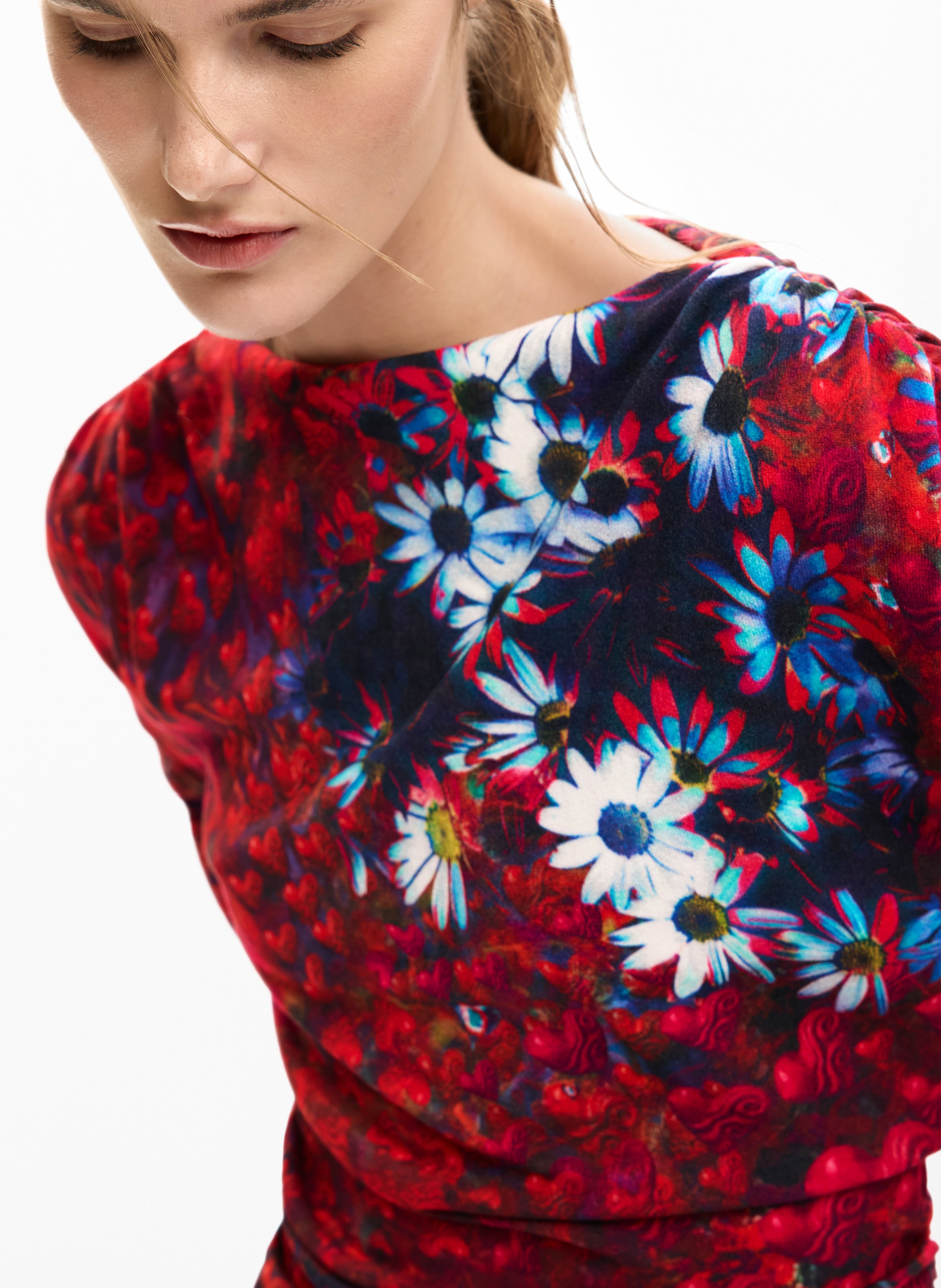 Top manches longues à imprimé floral  DESIGUAL Rouge