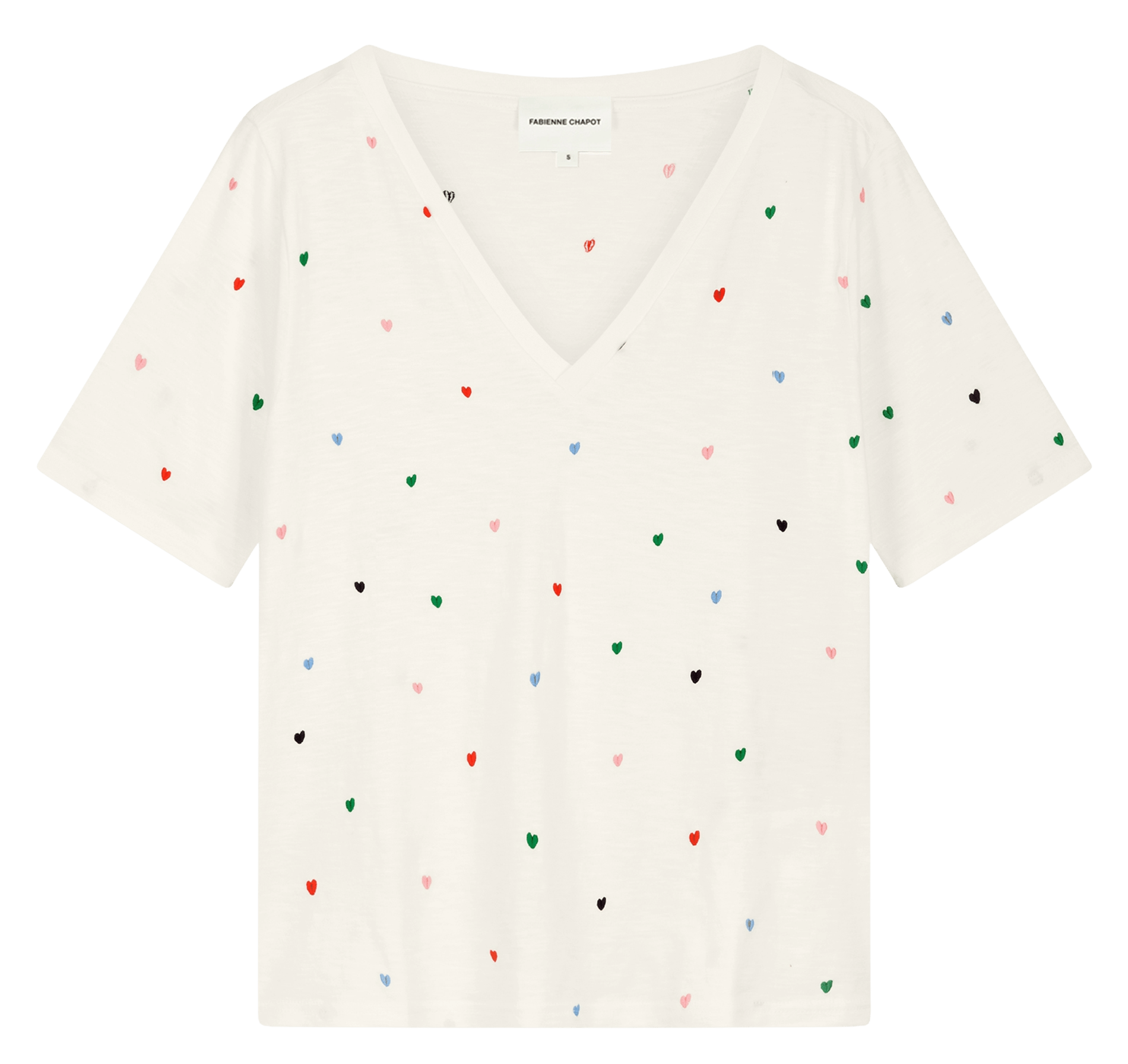 Tee-shirt droit col V en coton bio brodé FABIENNE CHAPOT Bianco