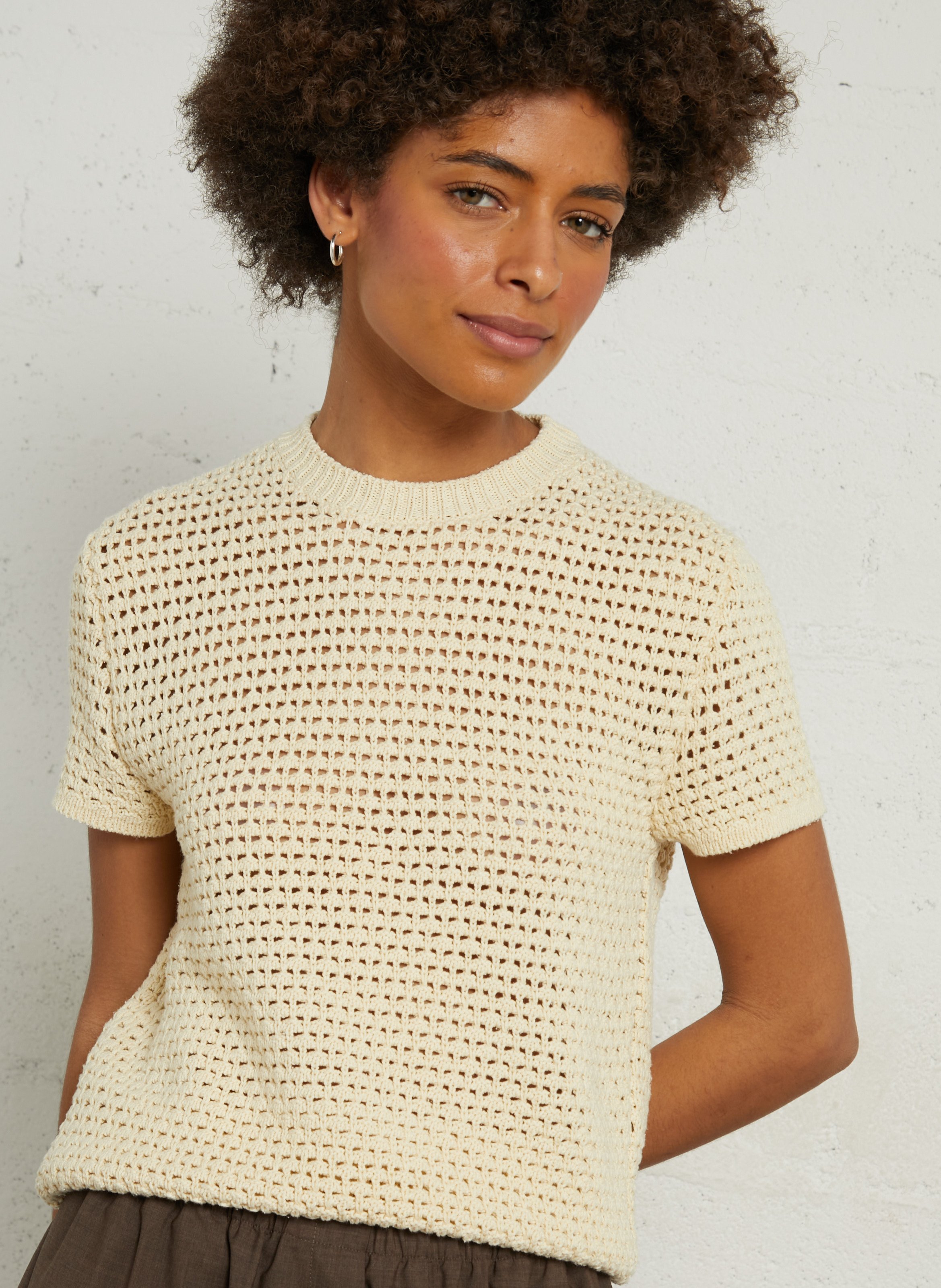 Straight round-neck silk sweater MASSCOB Beige