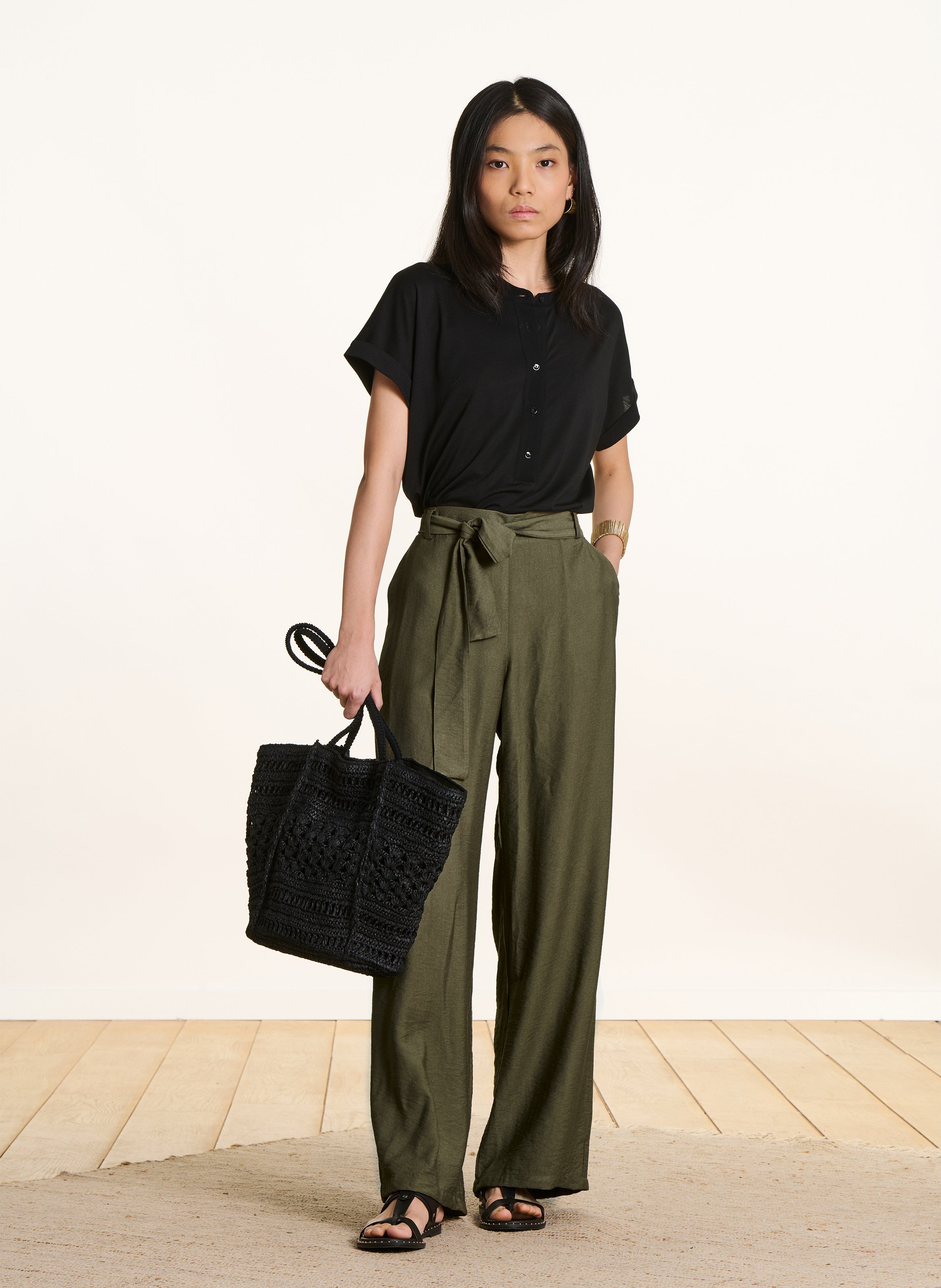 Top manches courtes boutonné uni LA FEE MARABOUTEE Noir