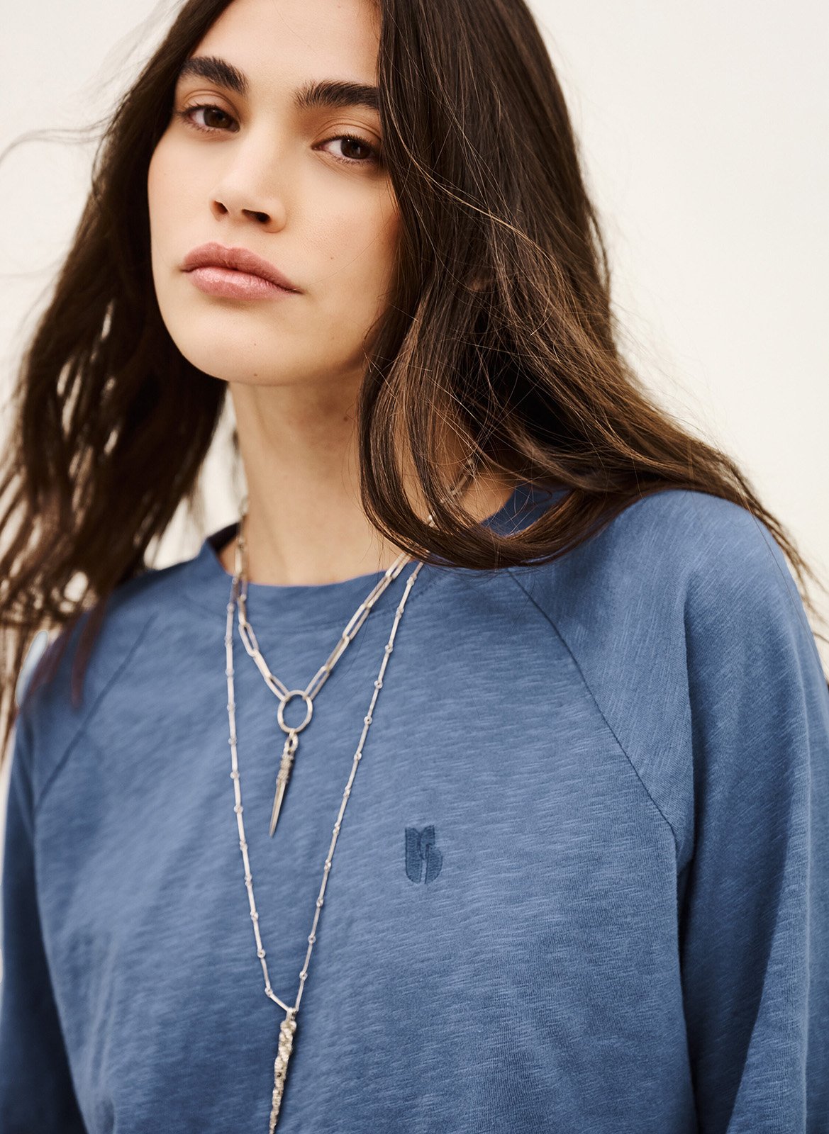 Tee-shirt col rond en coton BA&SH Bleu