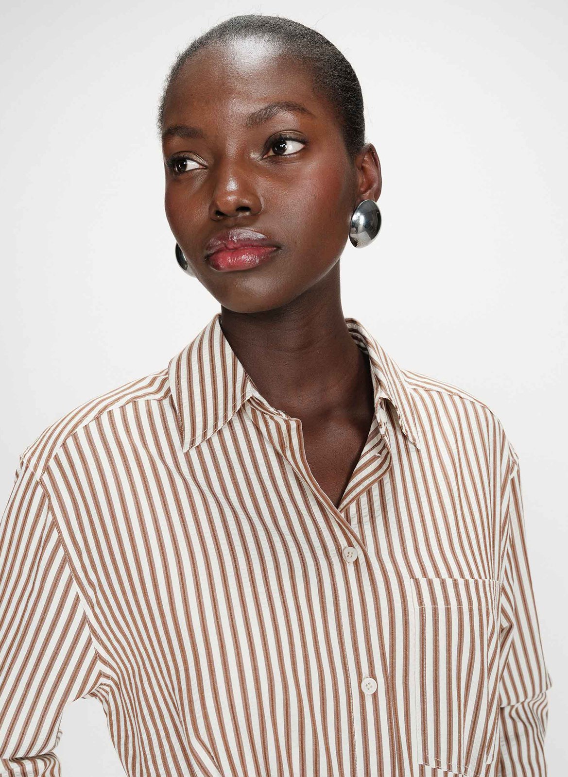 Short dress with classic collar in mixed cotton GRACE ET MILA Brown