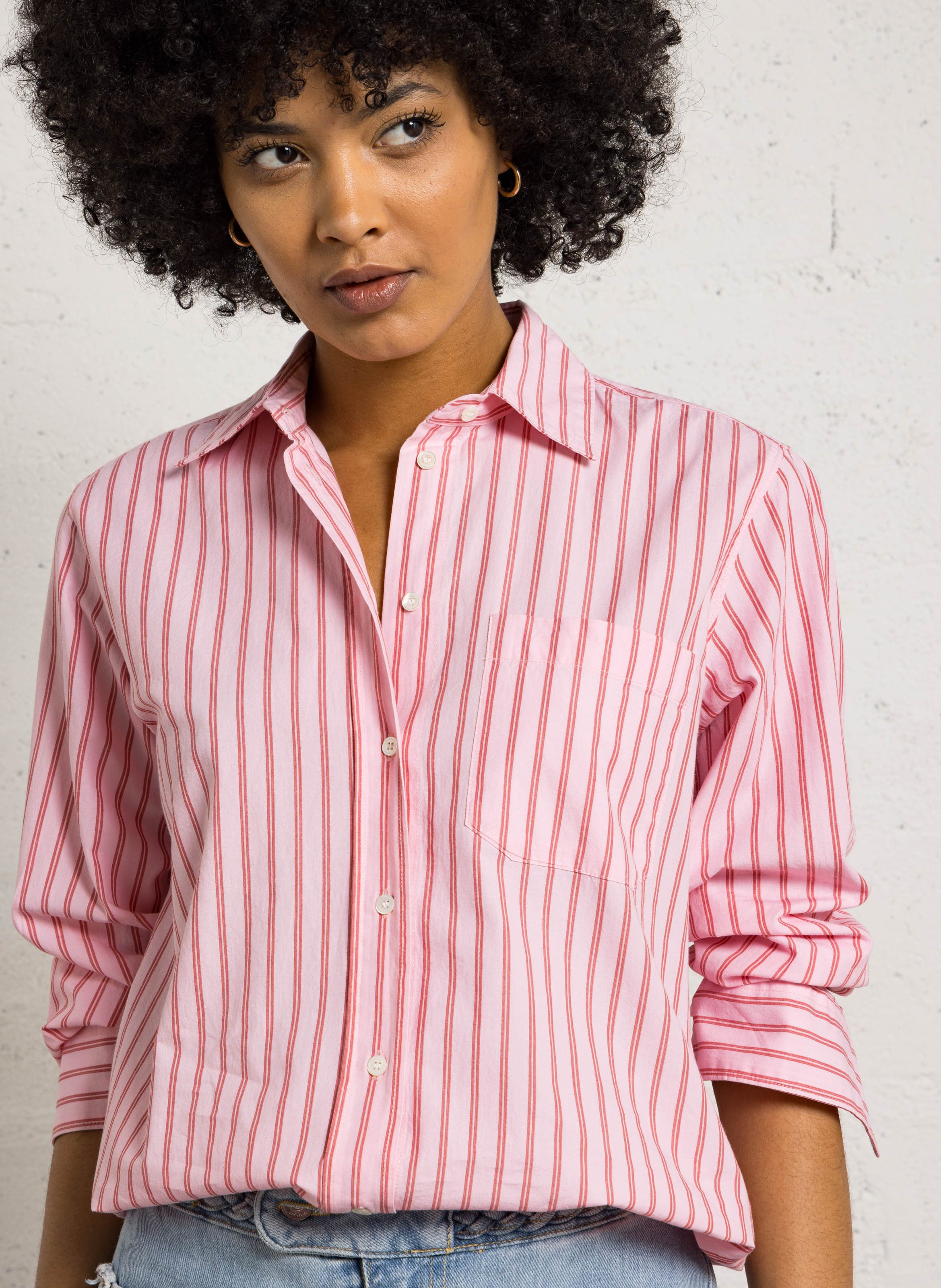 Chemise droite col classique rayée en coton HARTFORD Multicolore