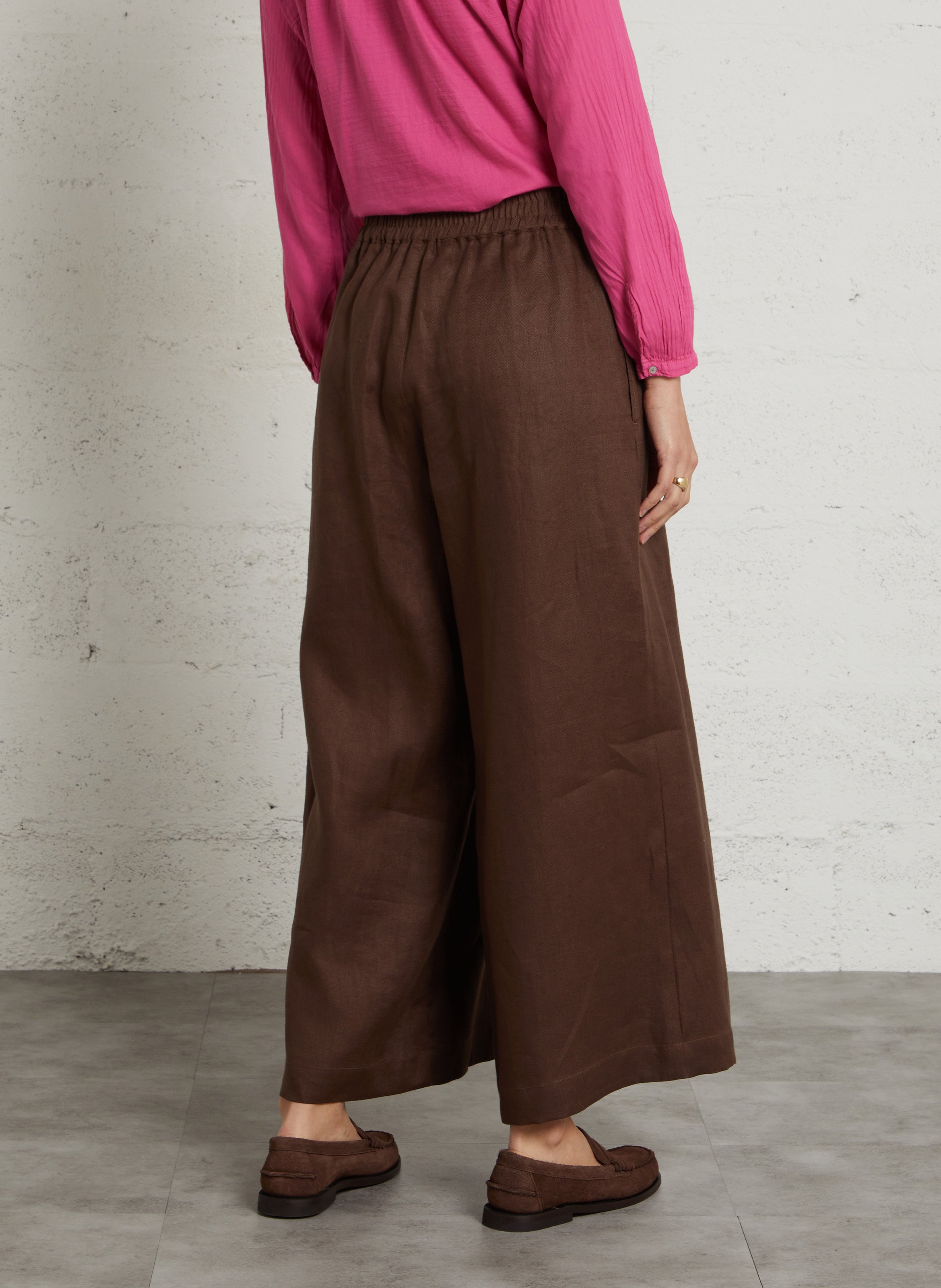 Weite Leinenhose mit elastischem Bund MAX MARA WEEK END Braun