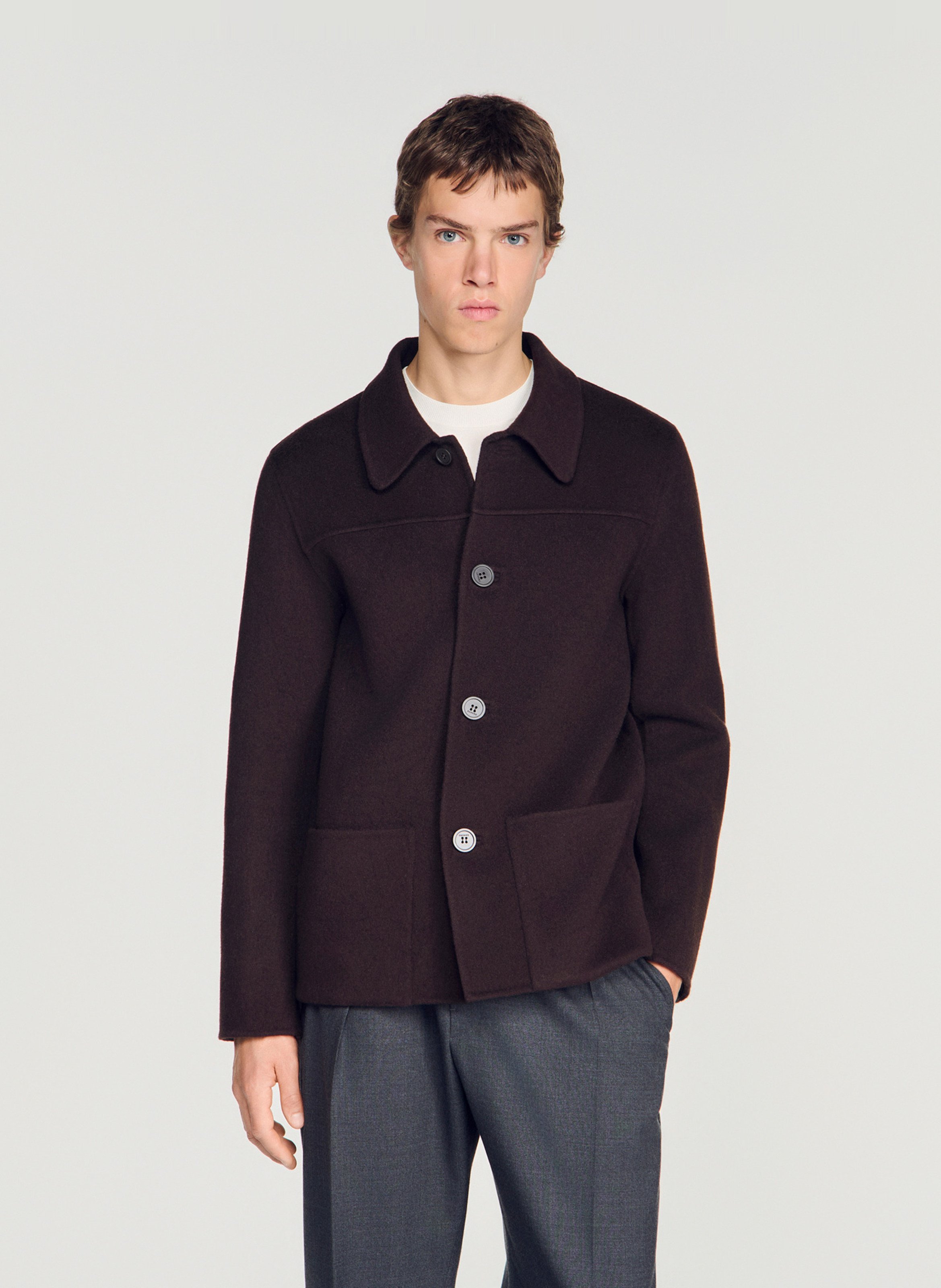 Blouson col classique en laine mélangée SANDRO