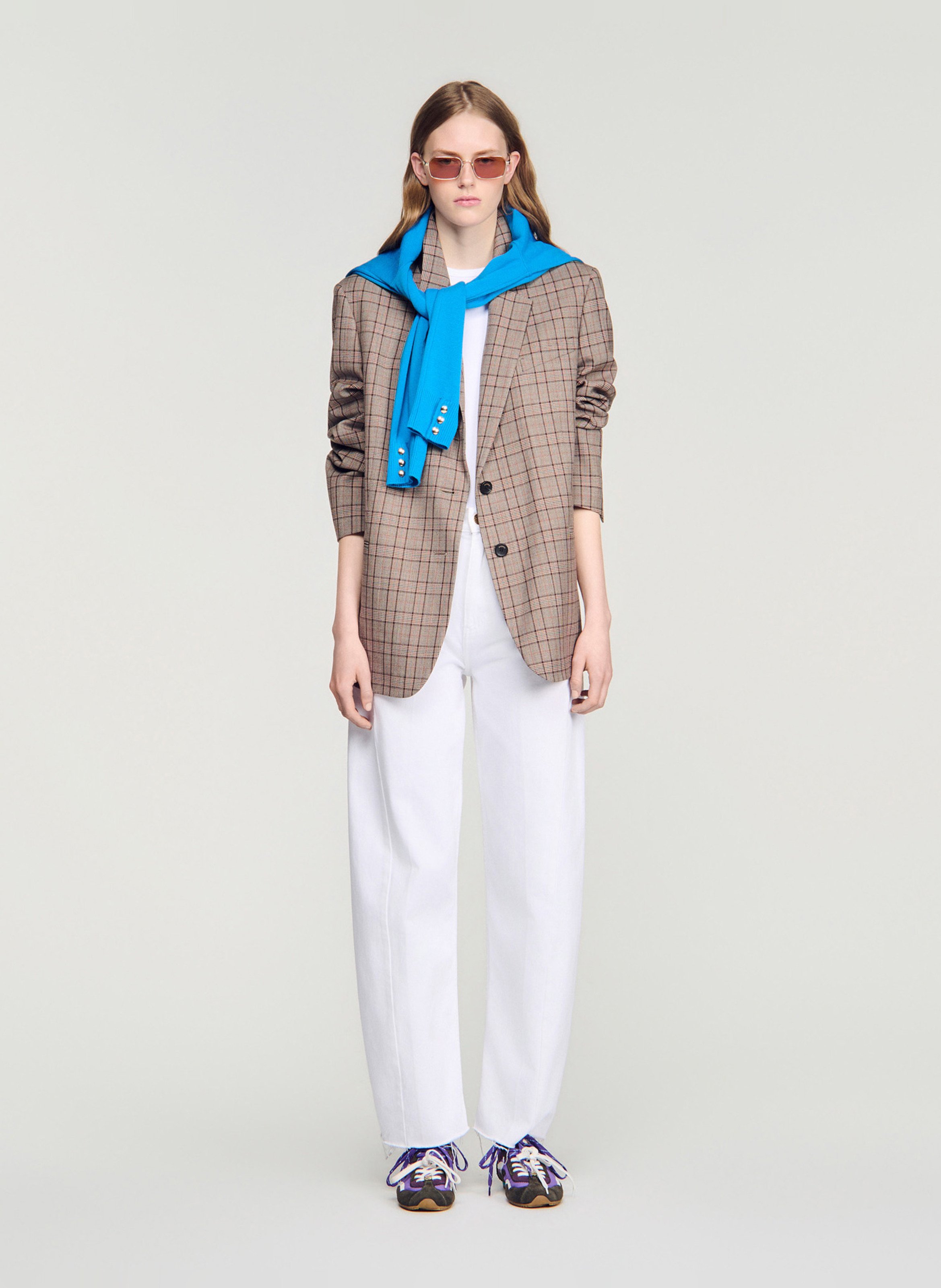 Veste de tailleur oversize à carreaux SANDRO Marron