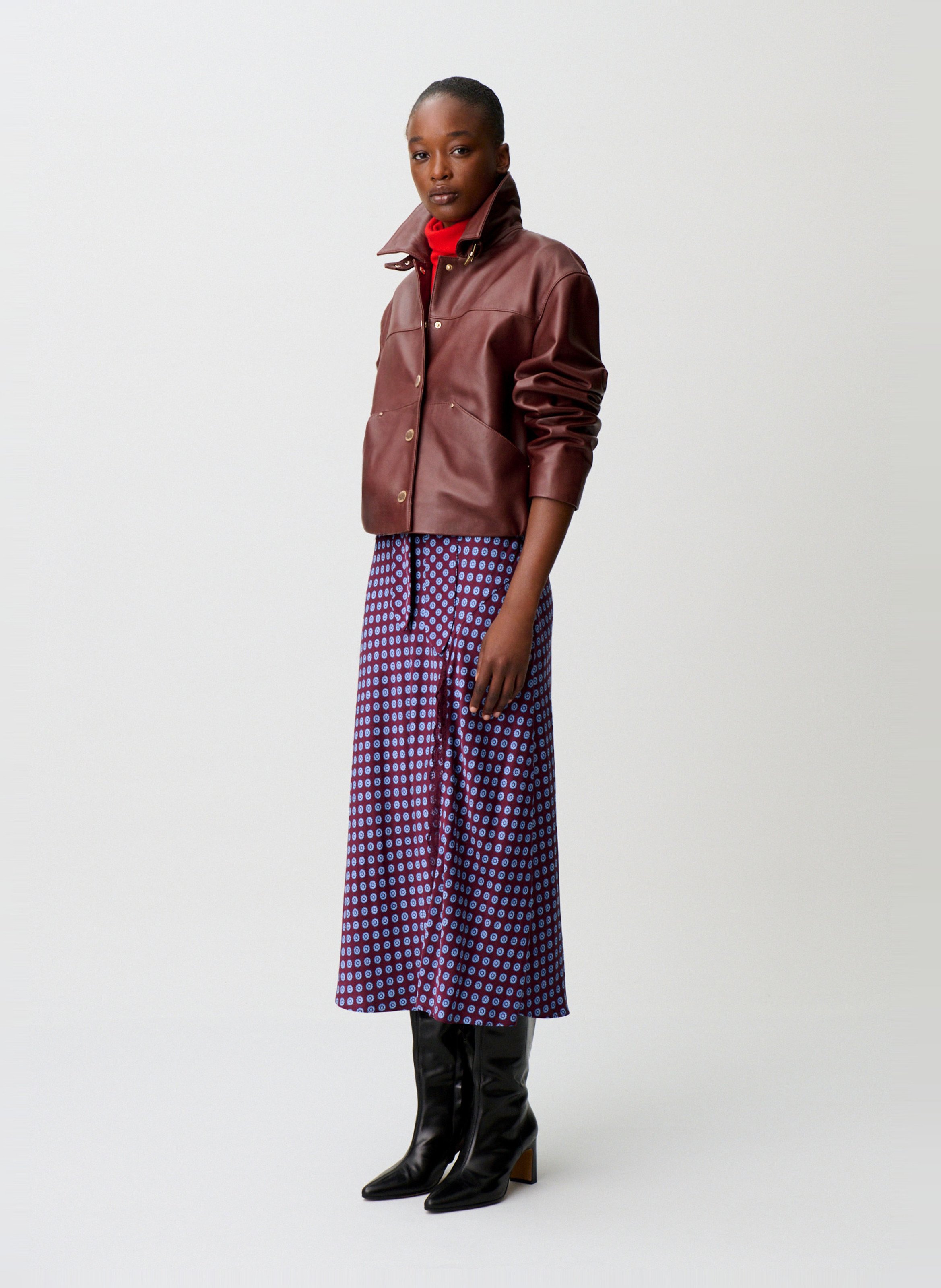 Blouson en cuir col classique CLAUDIE PIERLOT Marron