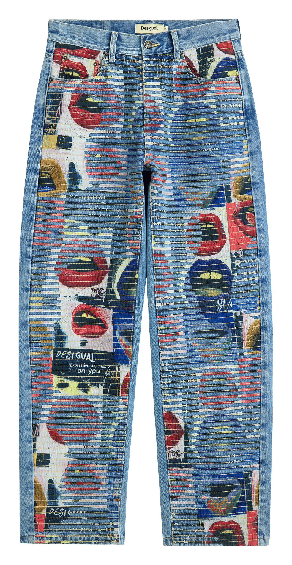 Jean droit en coton imprimé DESIGUAL Bleu