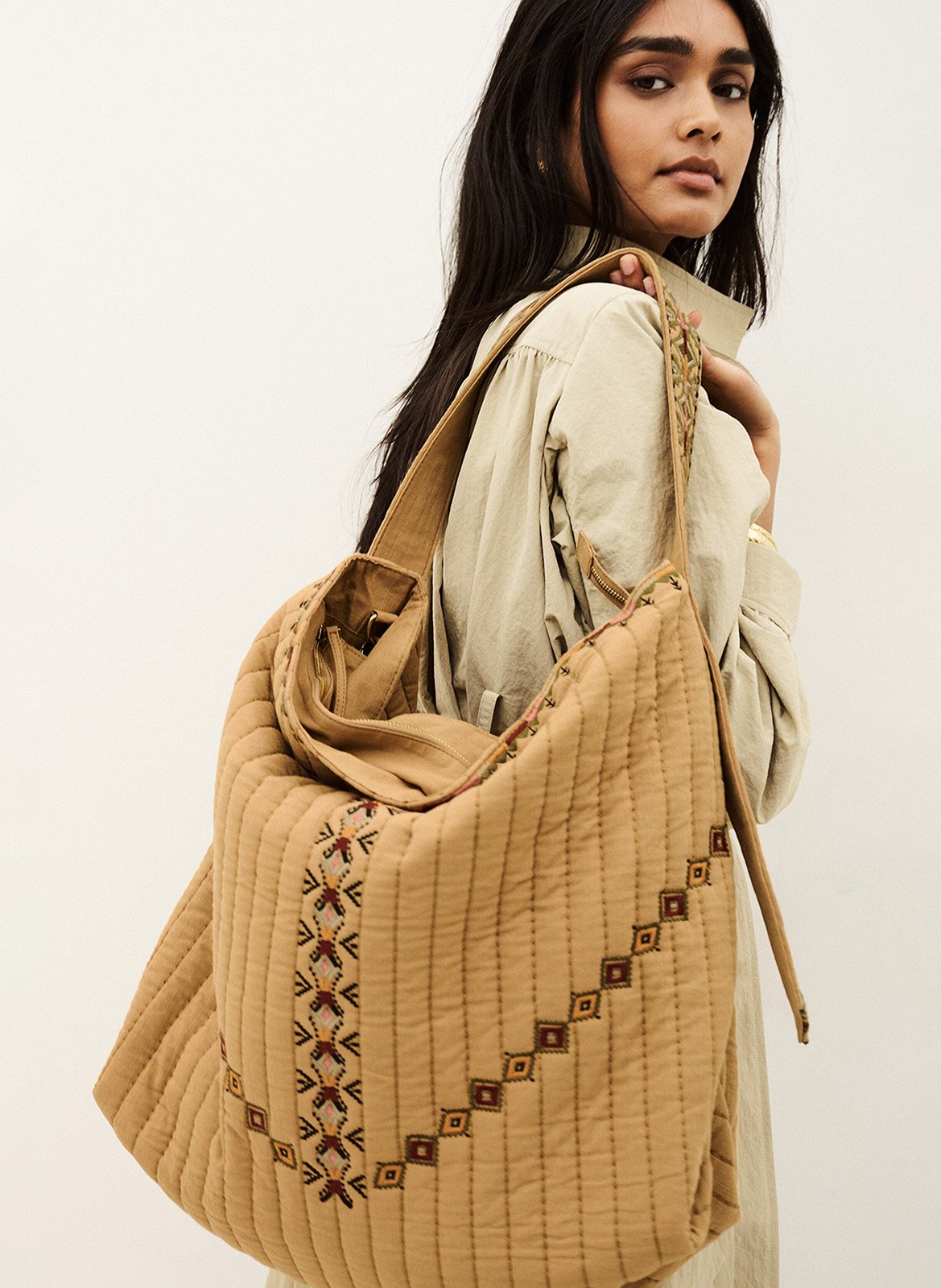 Bolso tote acolchado de algodón BA&SH Beige