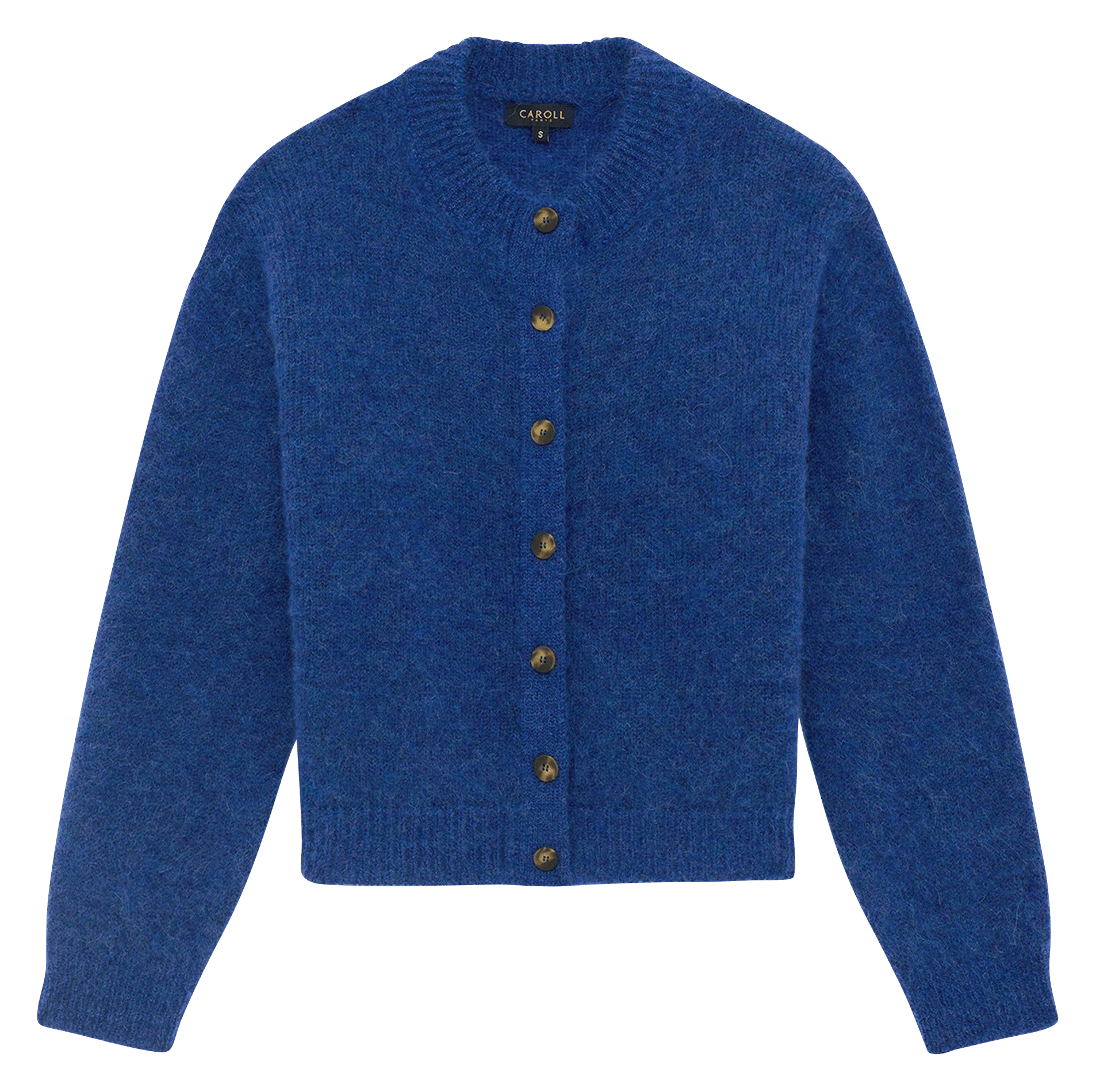 Gebreide vest met ronde hals en knoopsluiting in gemengde alpaca. CAROLL Blauw